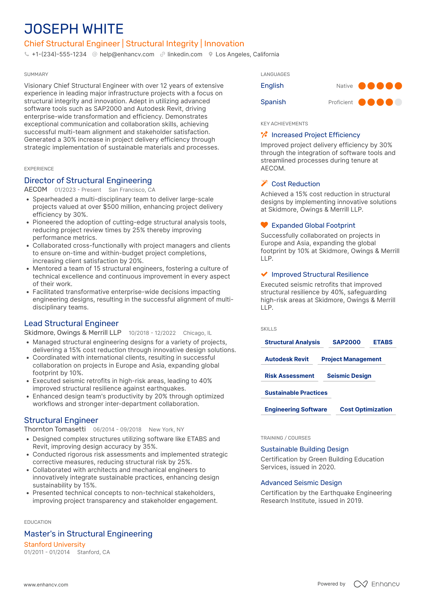 Chief Structural Engineer Resume Example