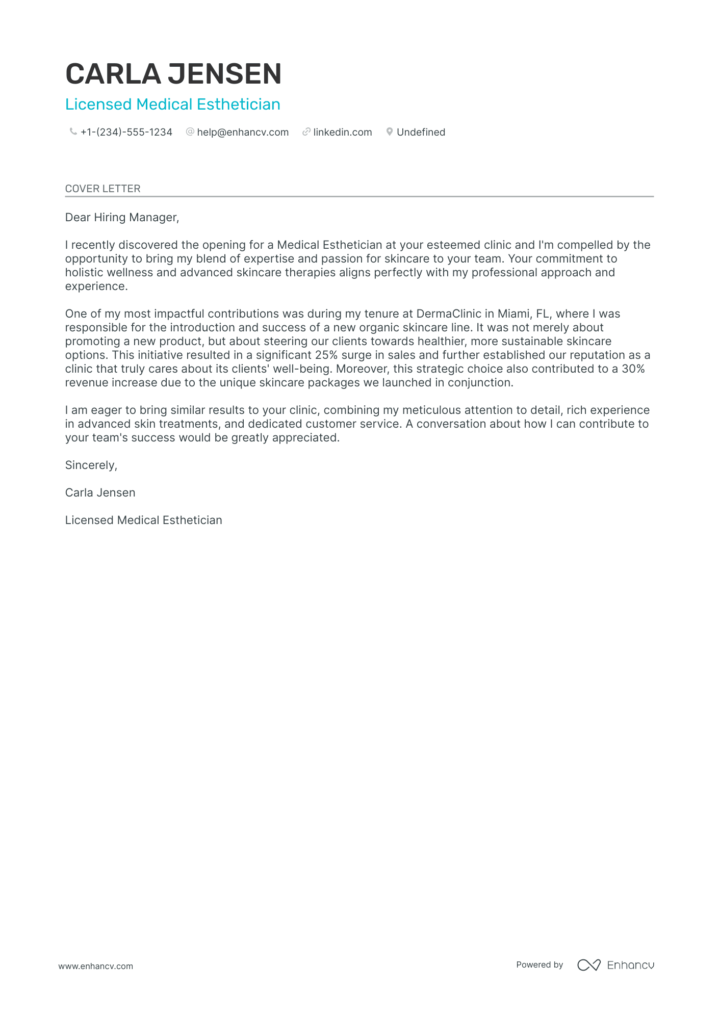 Medical Esthetician Resume Example