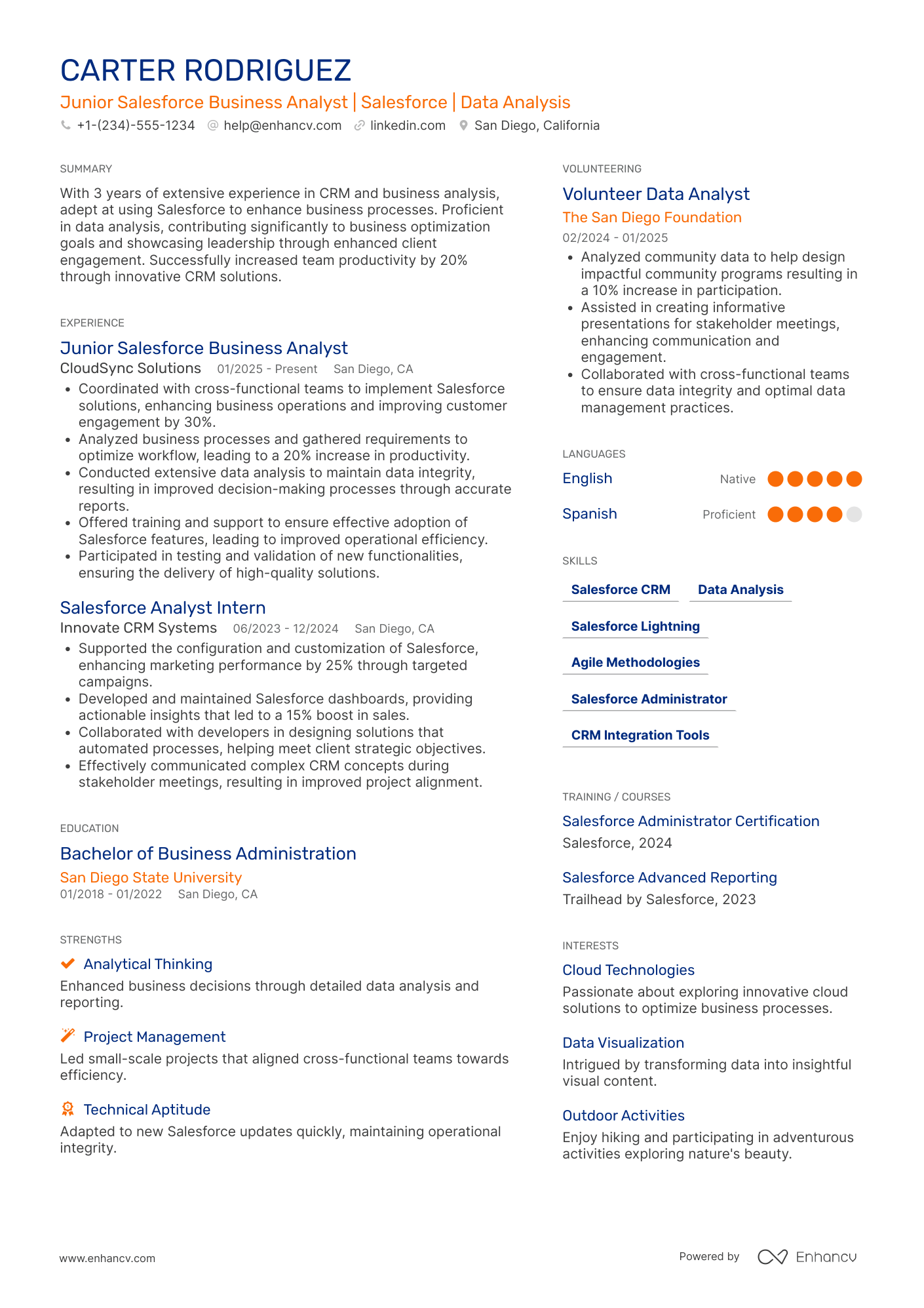 Junior Salesforce Business Analyst Resume Example