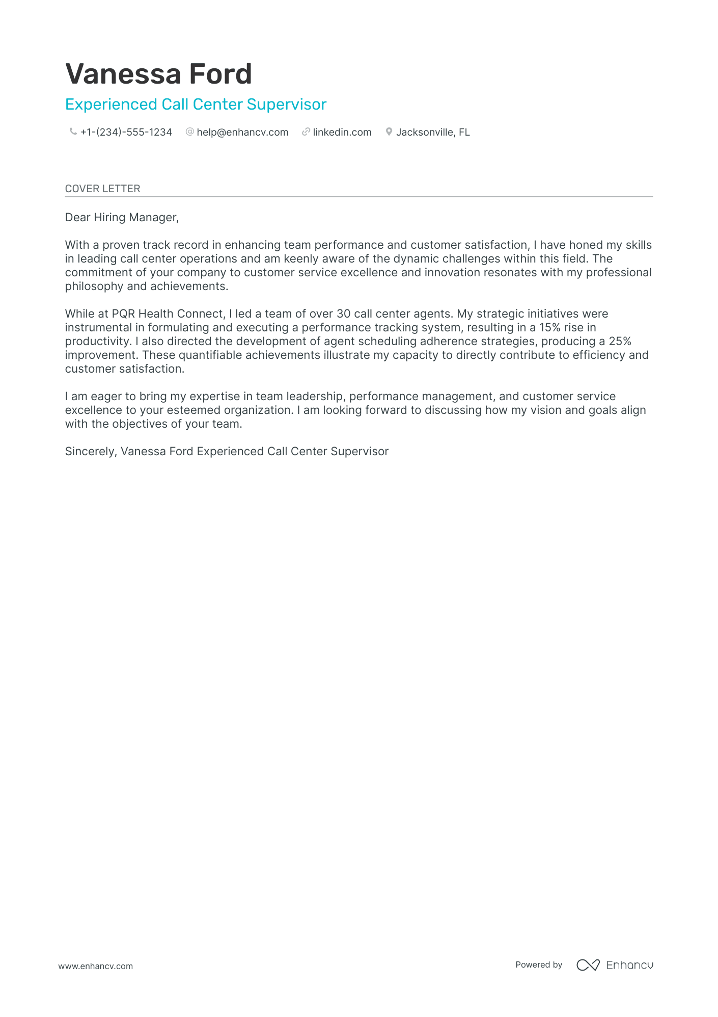 Call Center Supervisor Resume Example