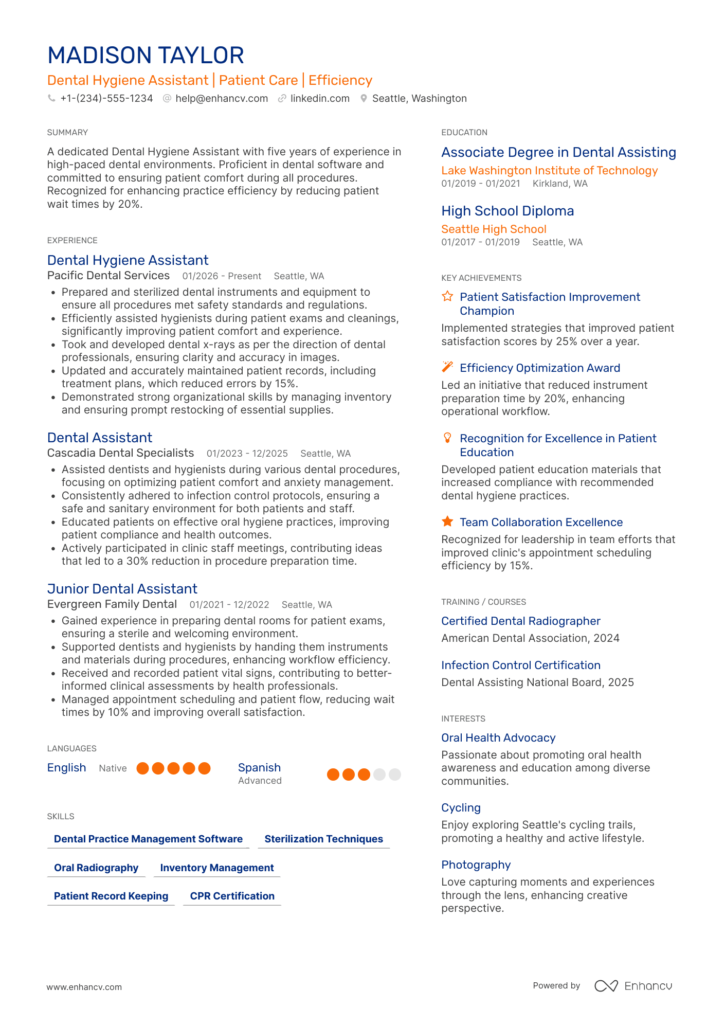 Dental Hygiene Assistant Resume Example