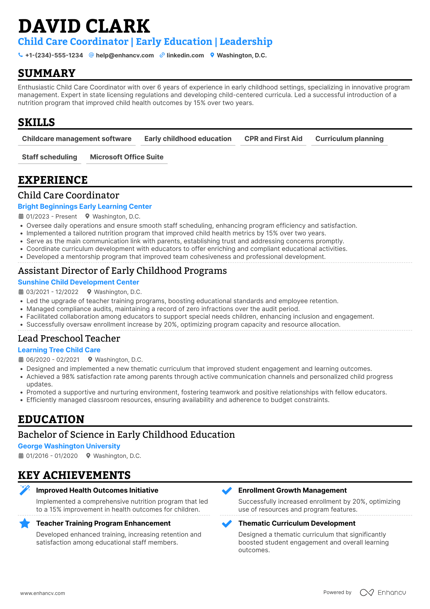 Child Care Coordinator Resume Example