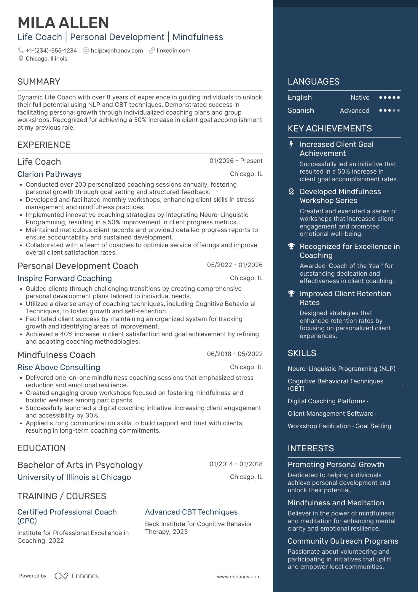 Life Coach Resume Example