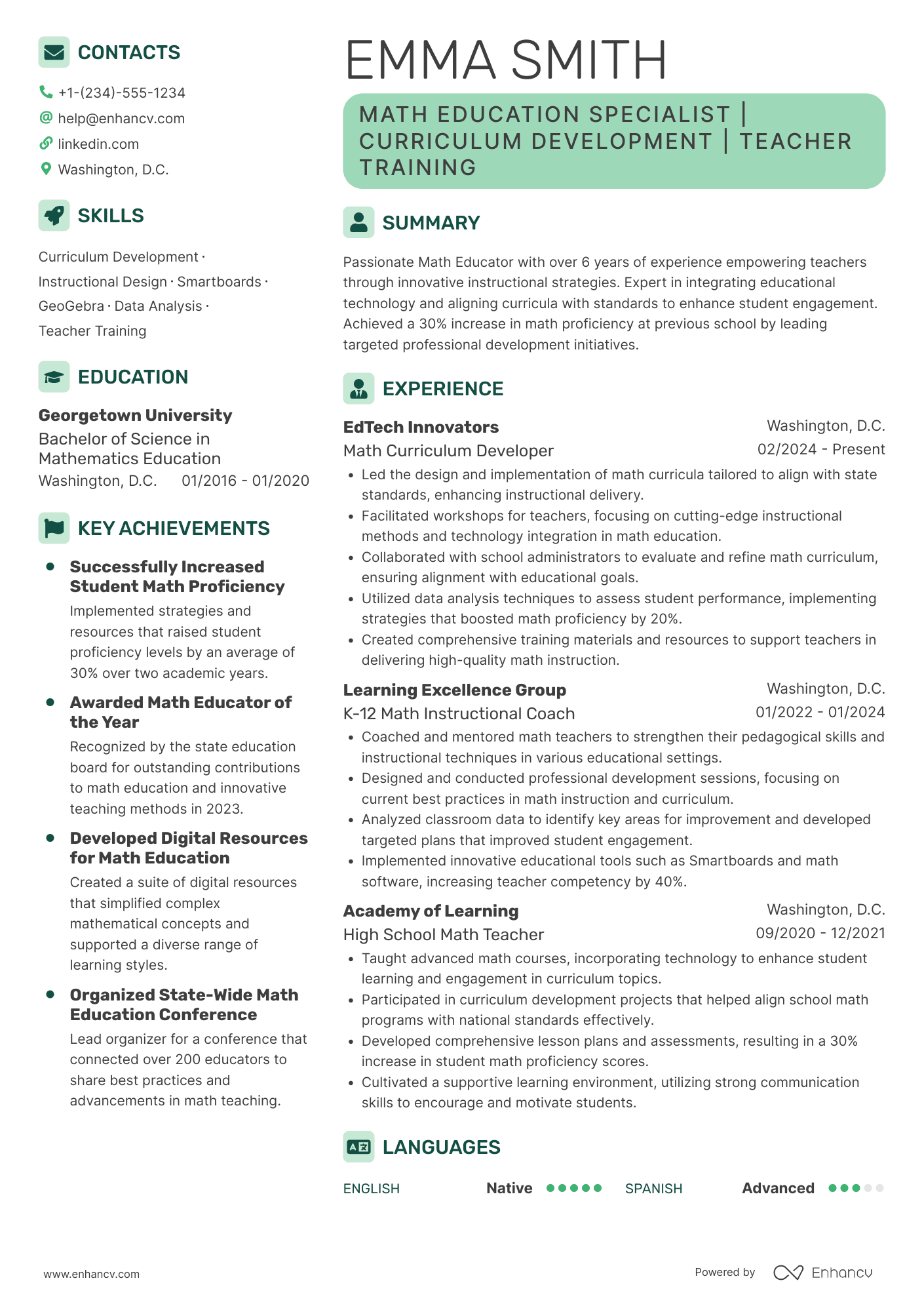 Math Teacher Facilitator Resume Example