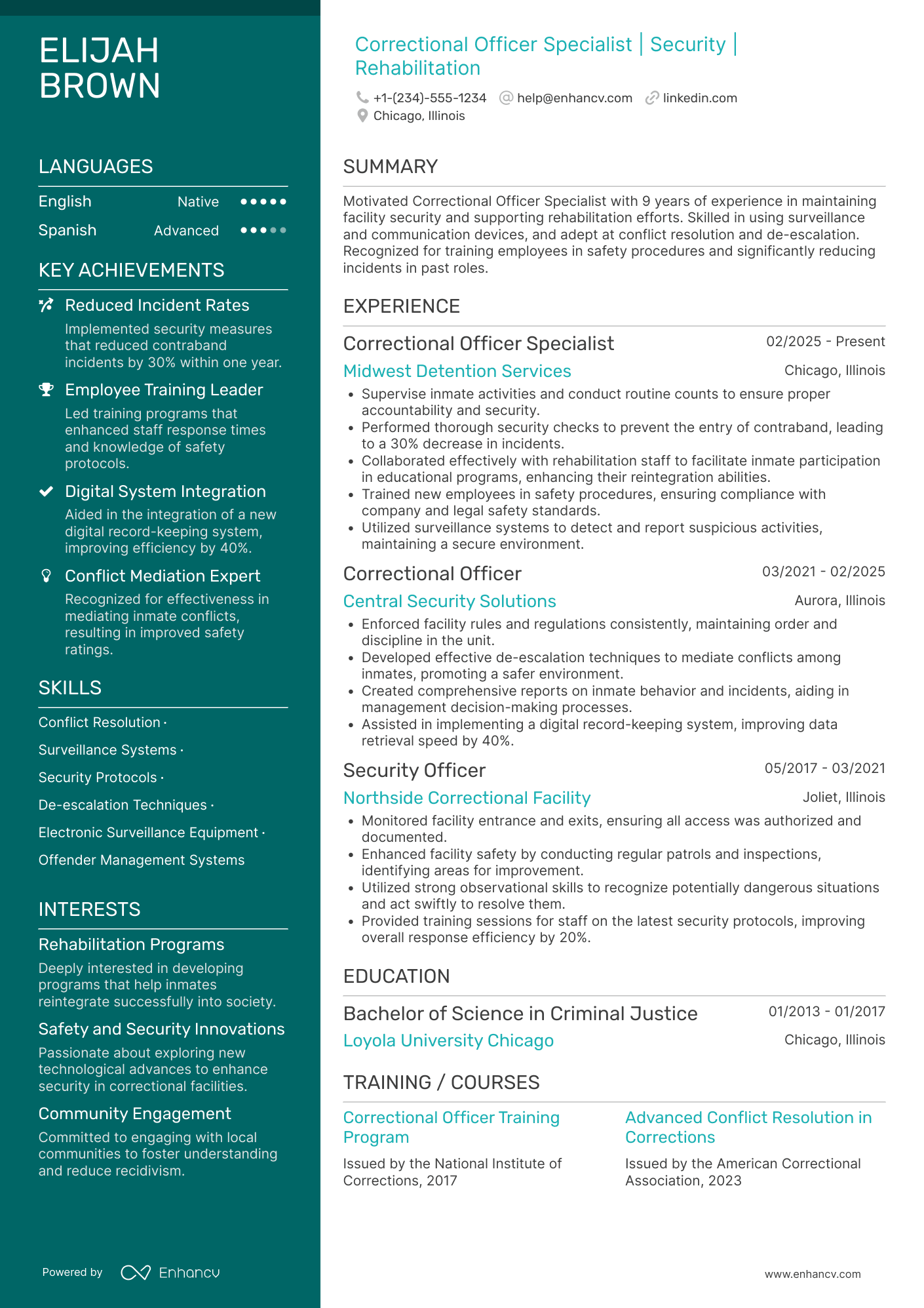 Correctional Officer Specialist Resume Example