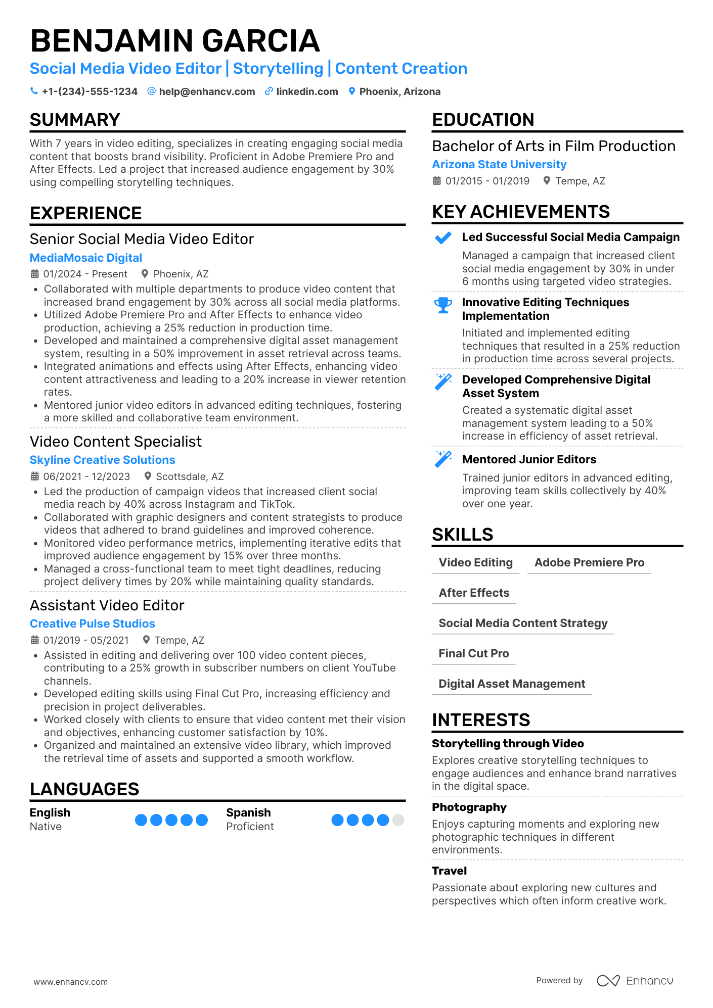 Social Media Video Editor Resume Example