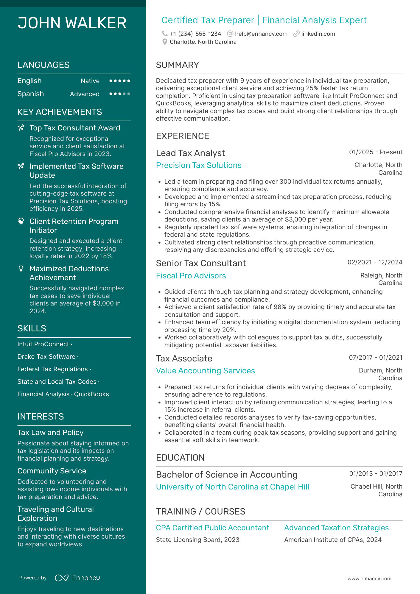 Individual Tax Preparer Resume Example