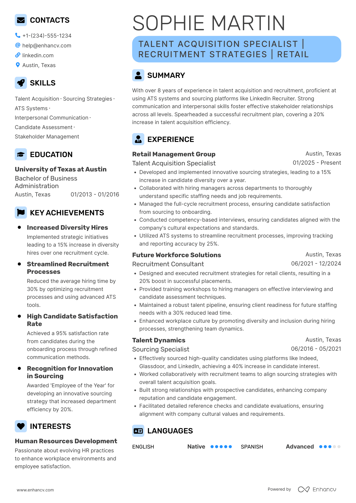 Starbucks Talent Acquisition Specialist Resume Example