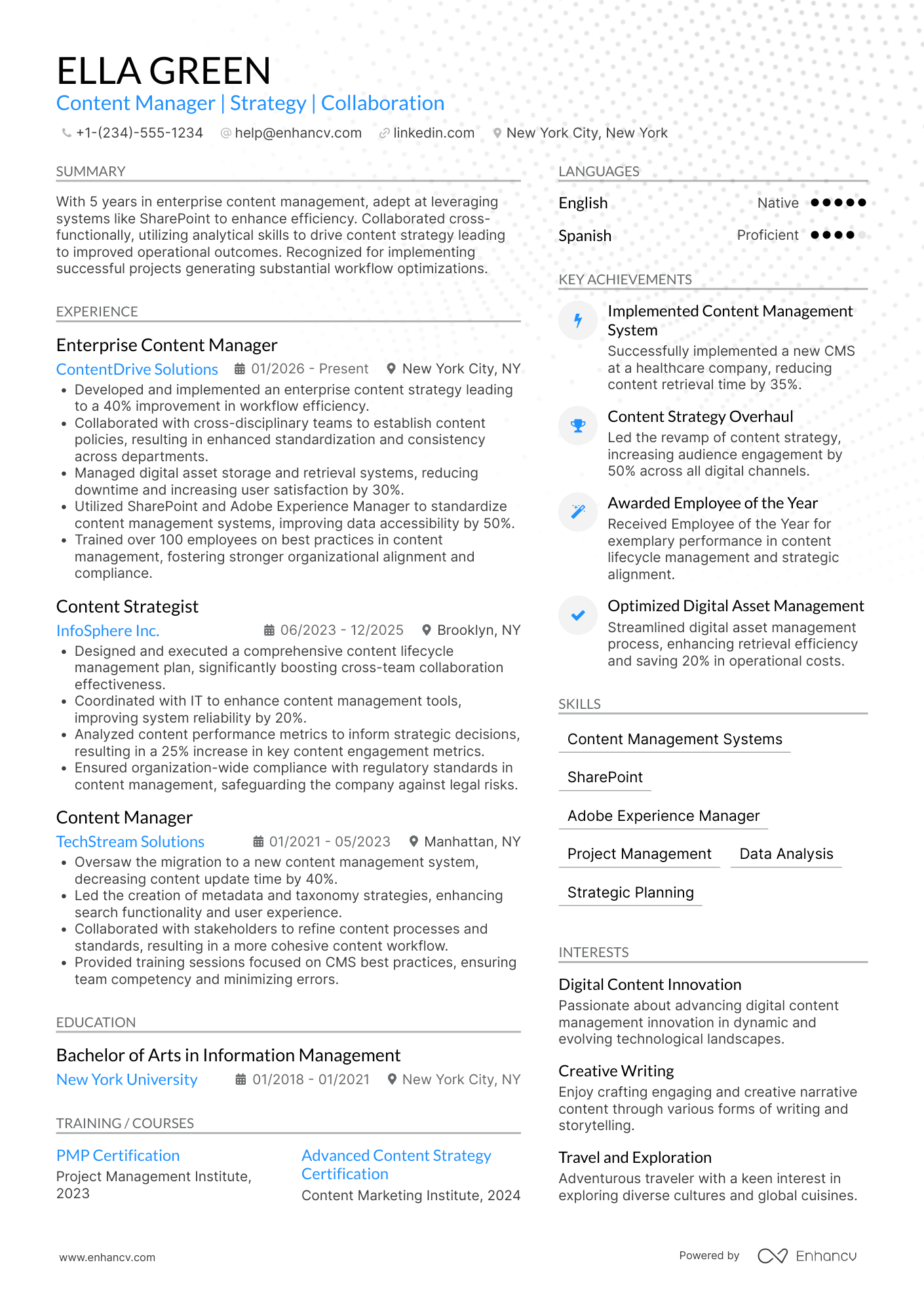 Enterprise Content Manager Resume Example