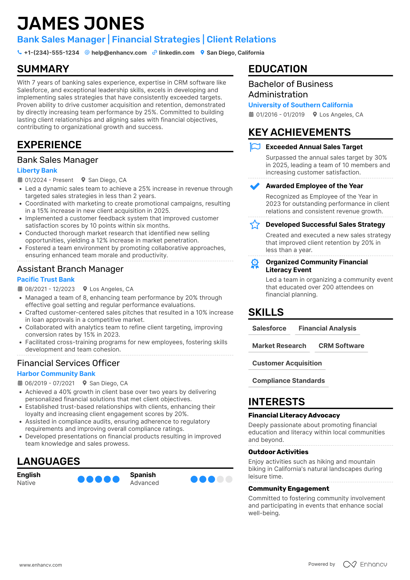 Bank Sales Manager Resume Example