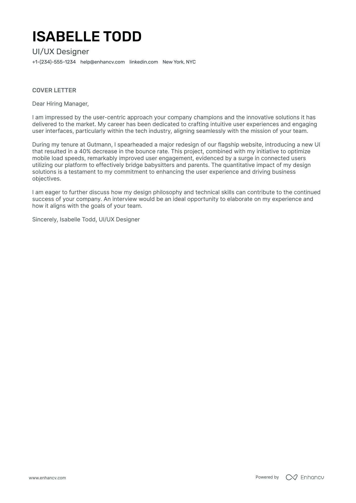 UX UI Designer Resume Example