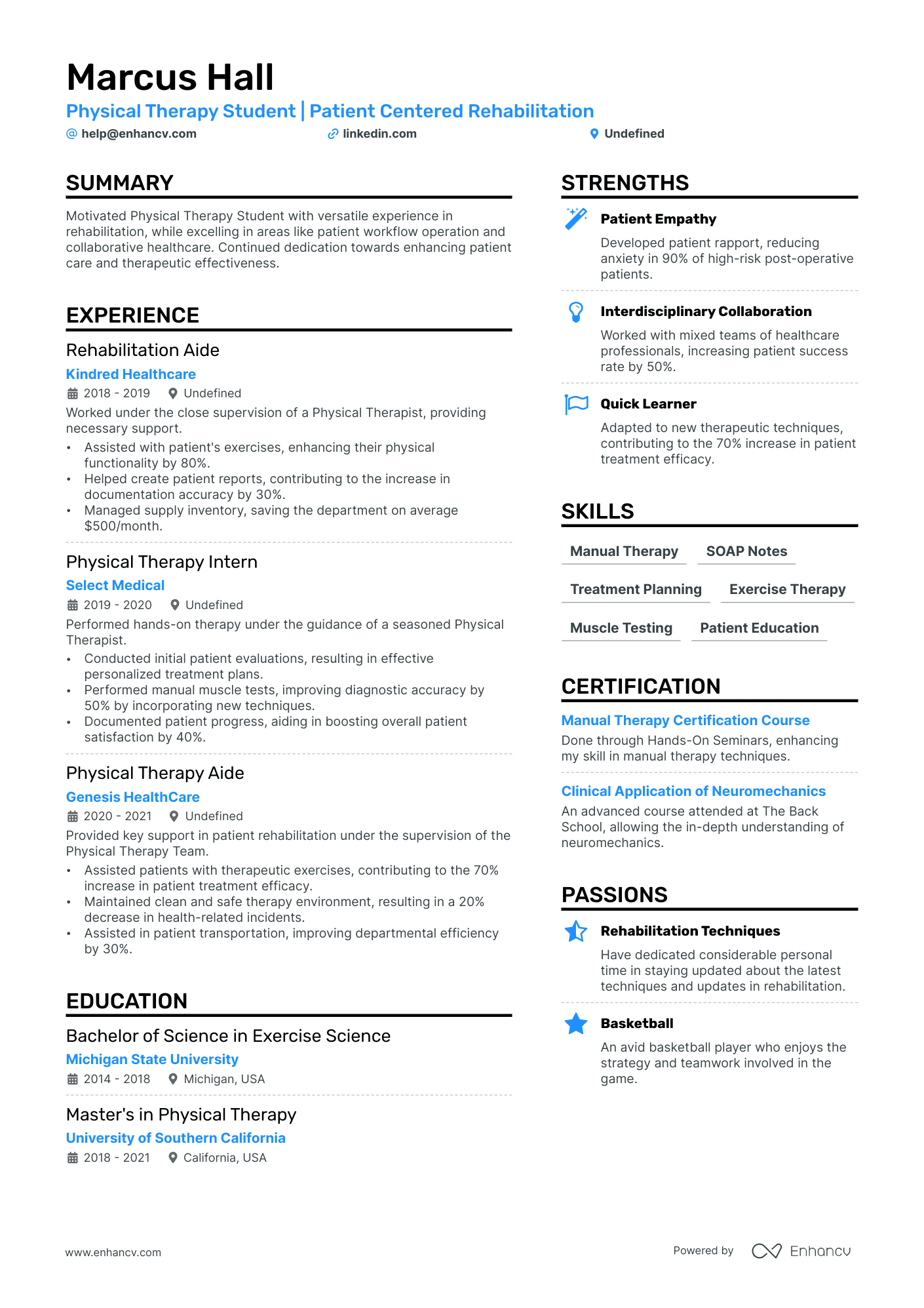 Physical Therapy Student Resume Example