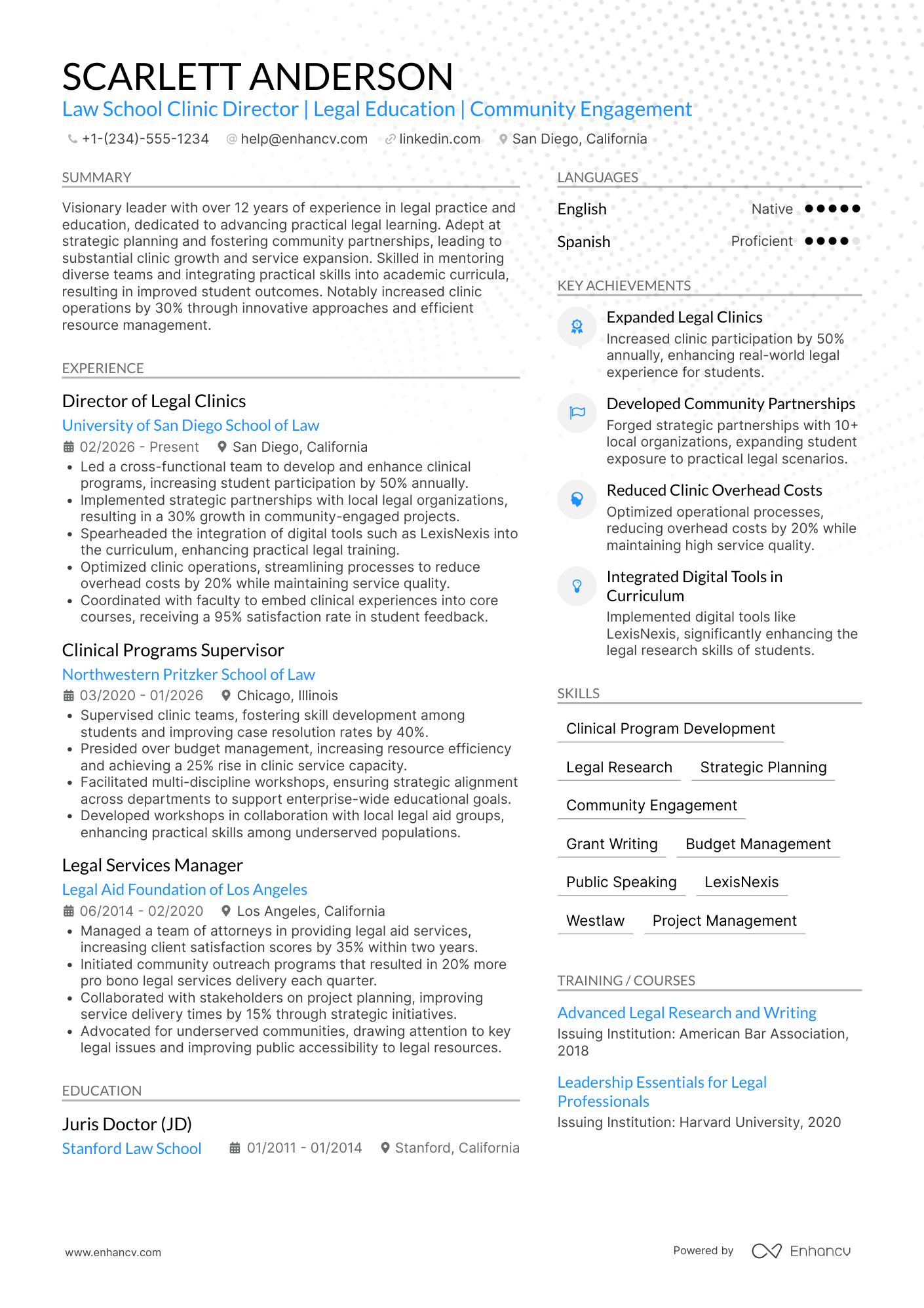 Law School Clinic Director Resume Example