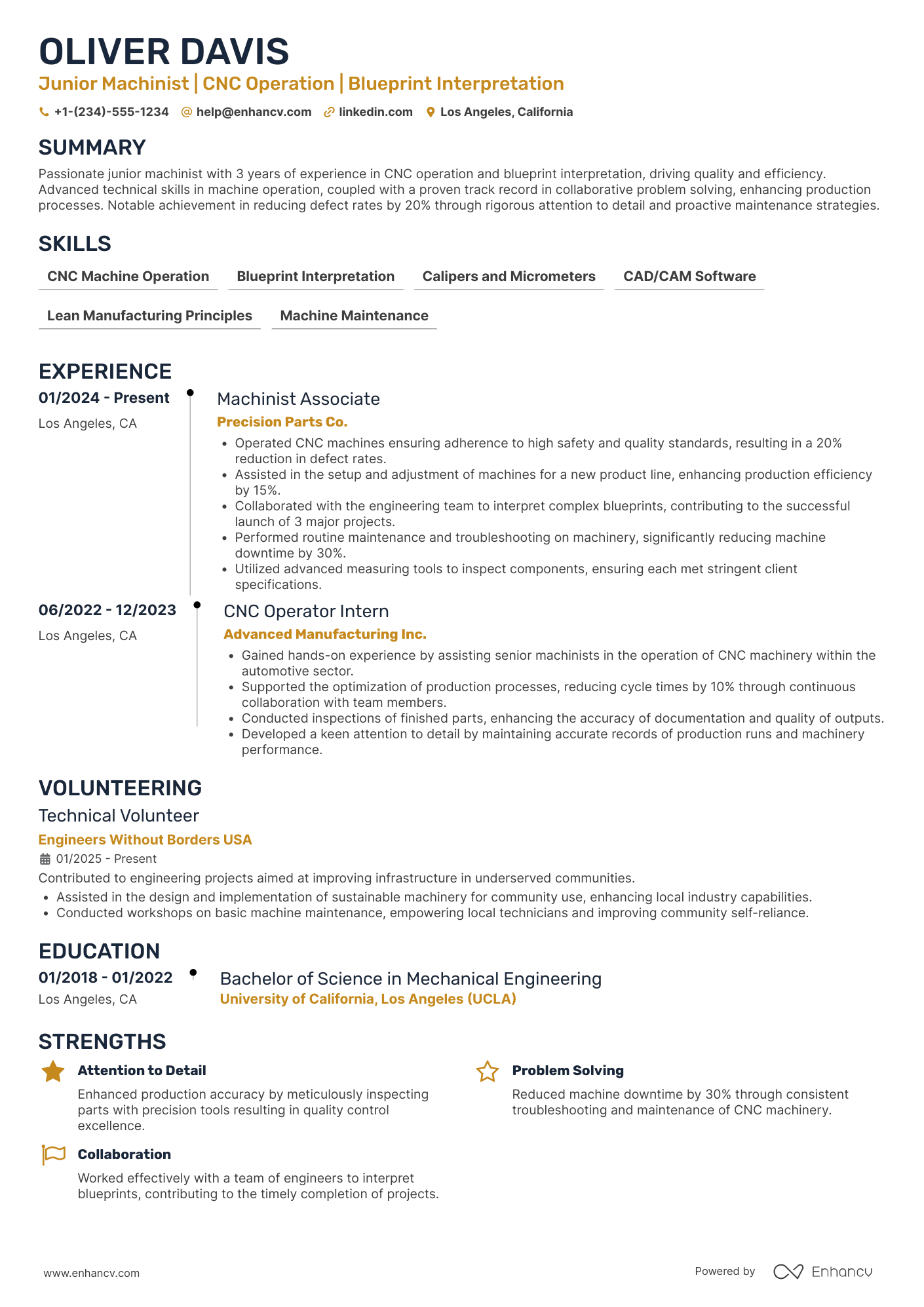 Junior Machinist Resume Example