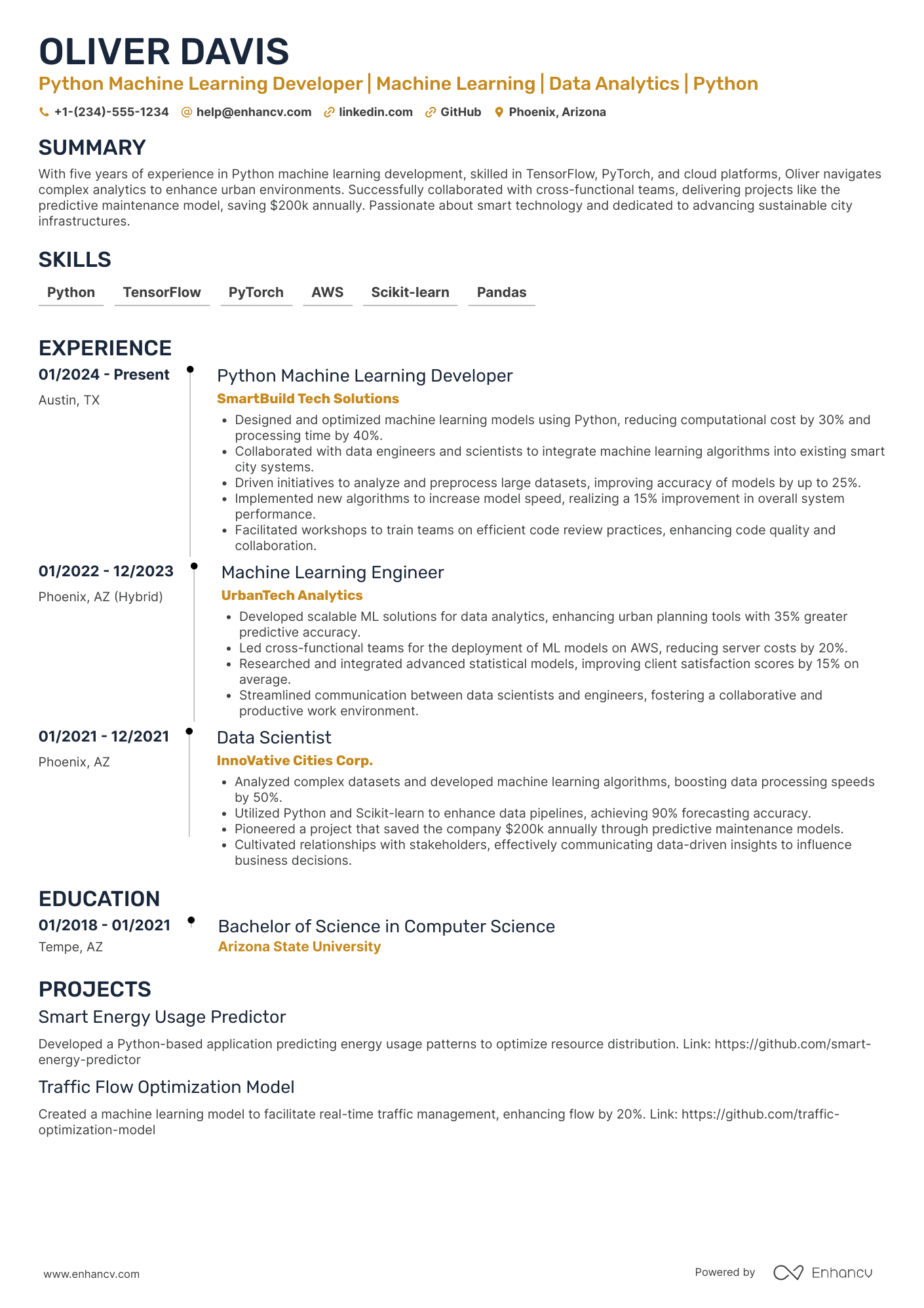 Python Machine Learning Developer Resume Example