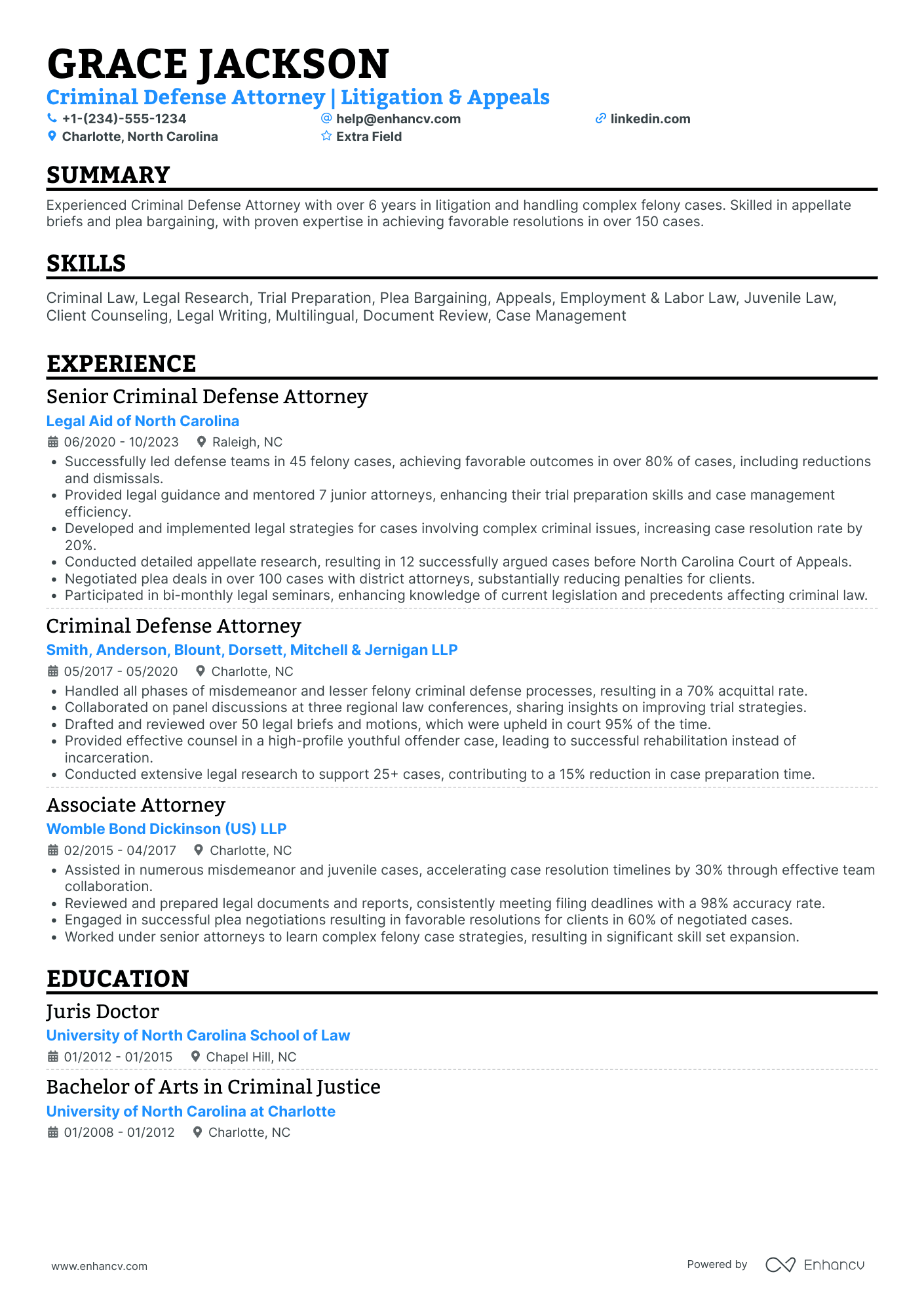 Criminal Defense Attorney Resume Example