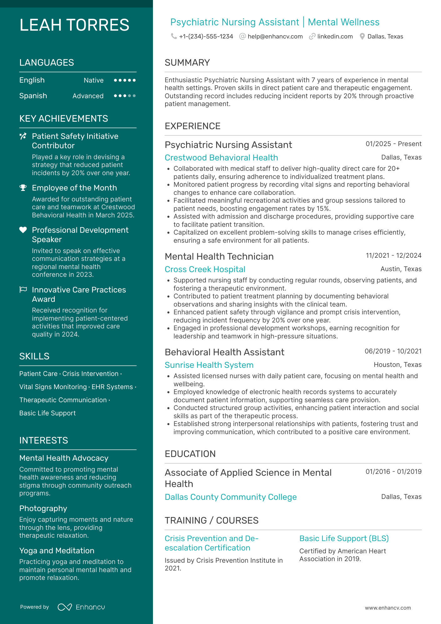 Psychiatric Nursing Assistant Resume Example