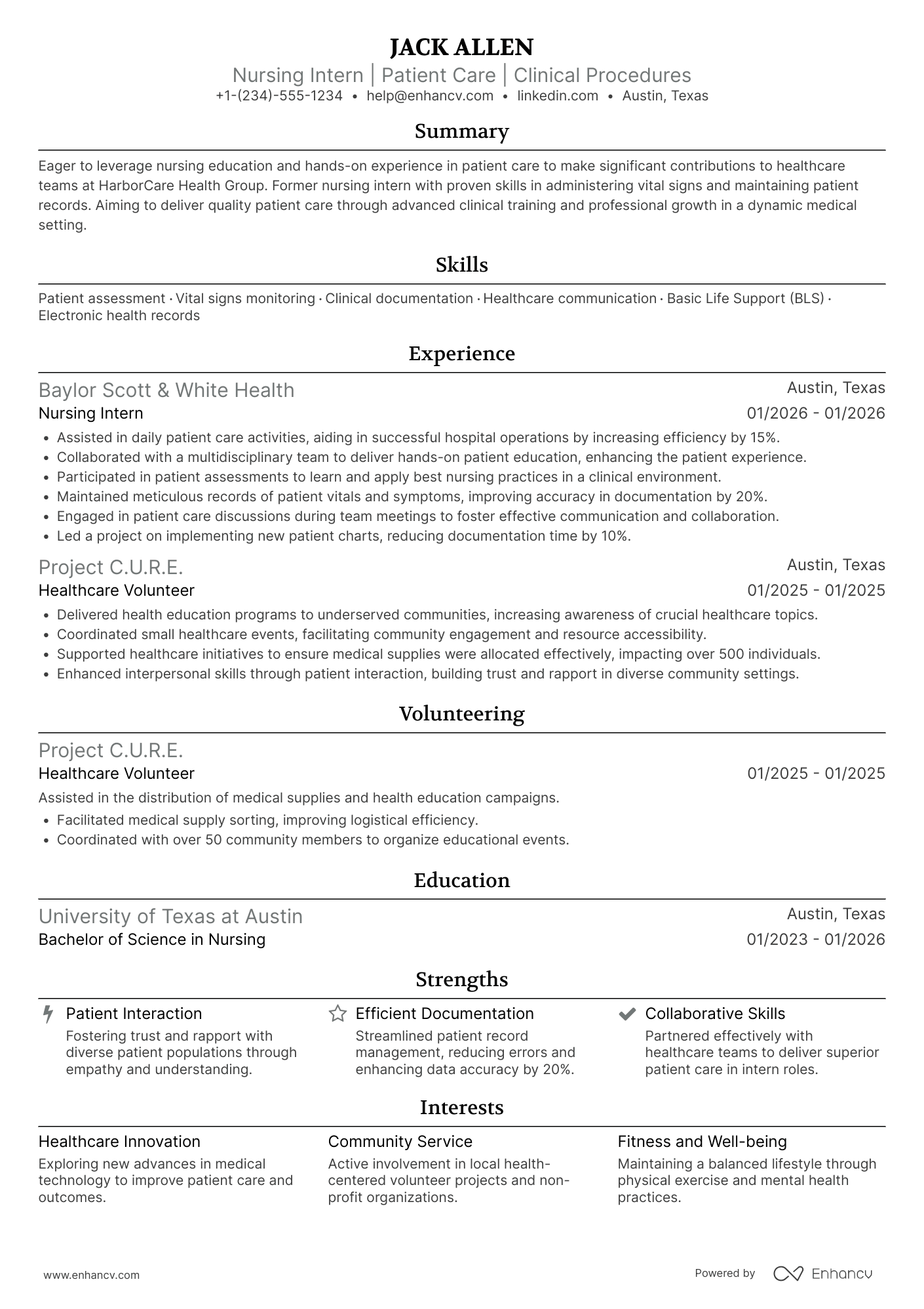 Nursing Student Clinical Experience Resume Example