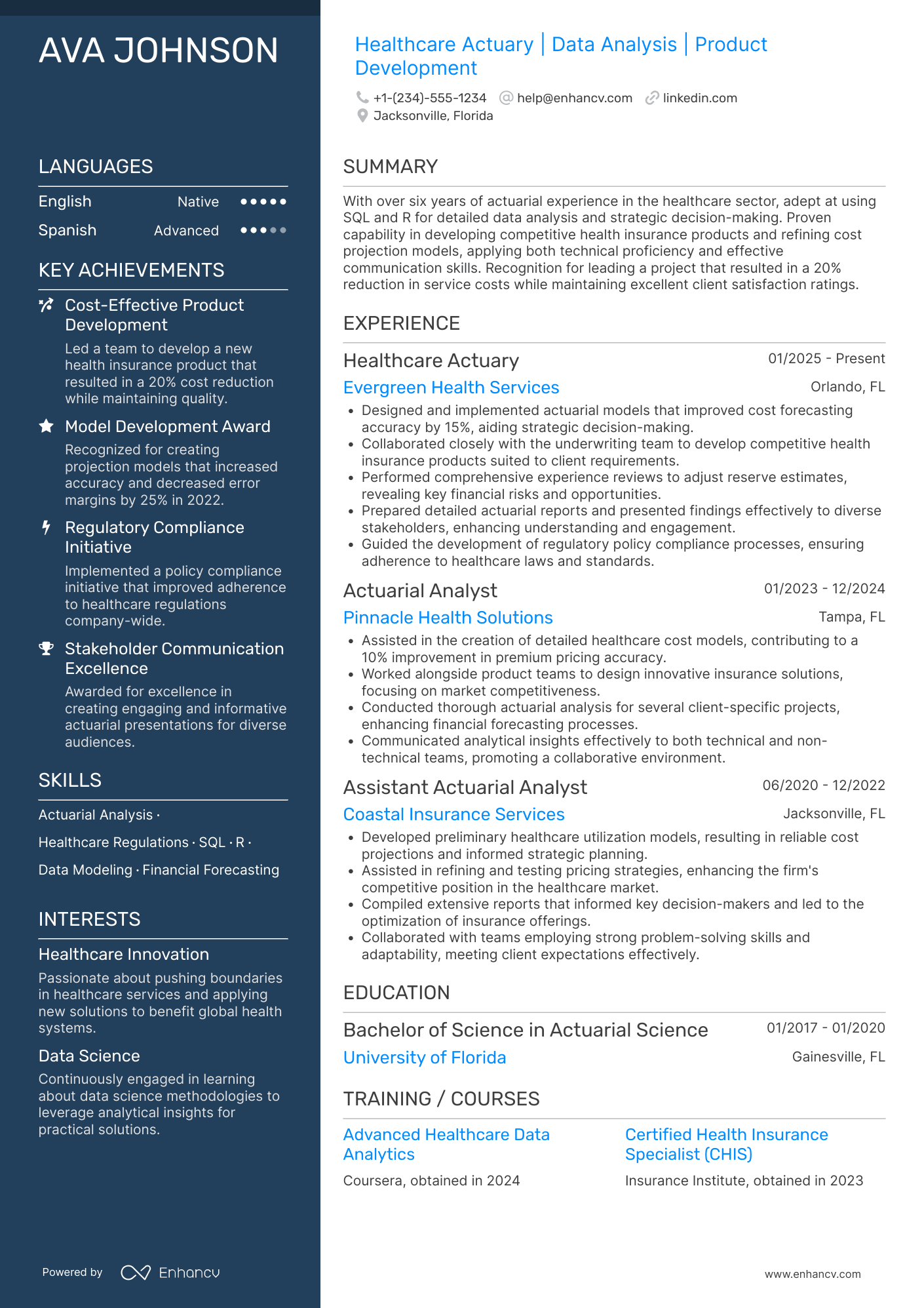 Healthcare Actuary Resume Example