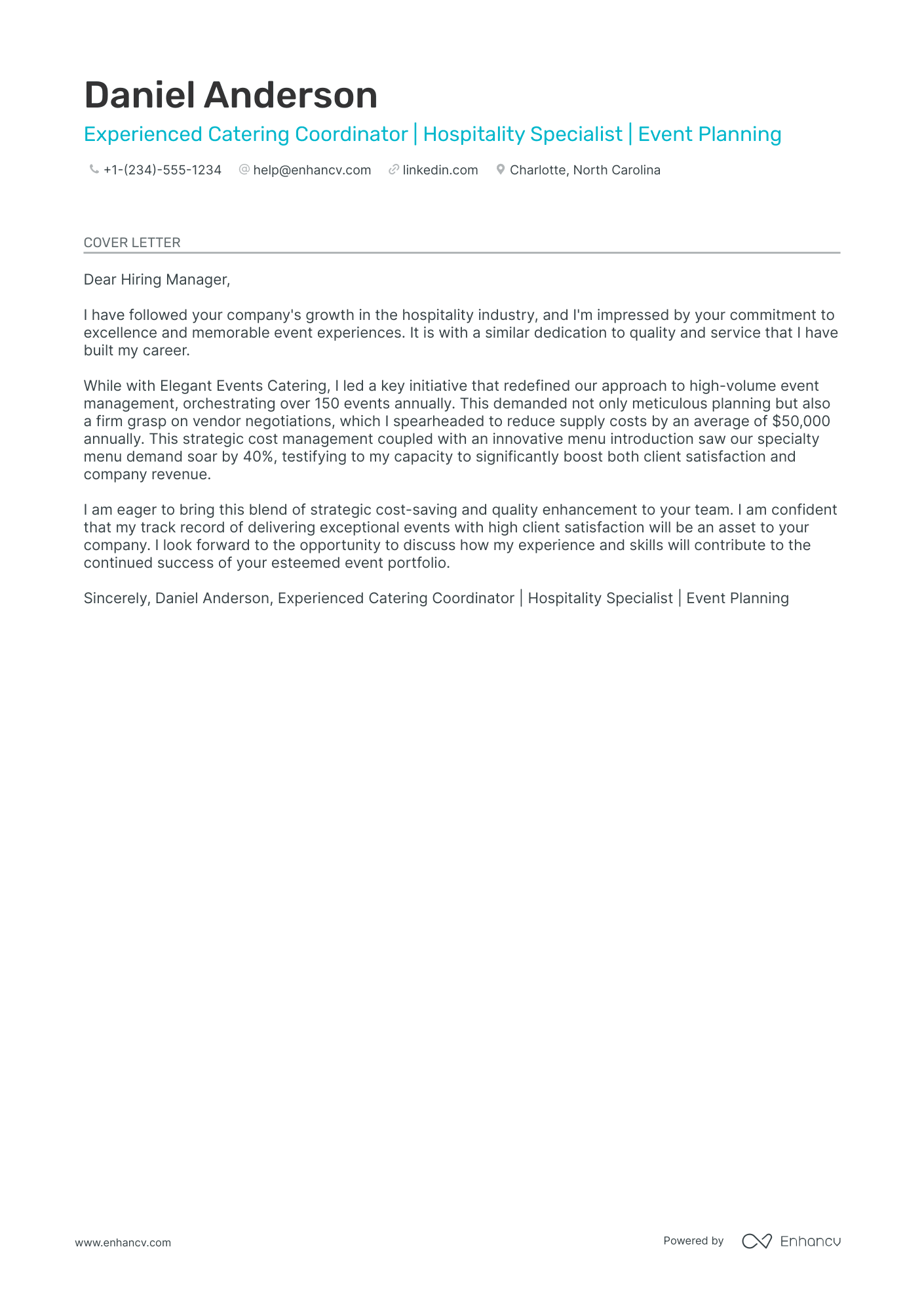 Catering Server Resume Example