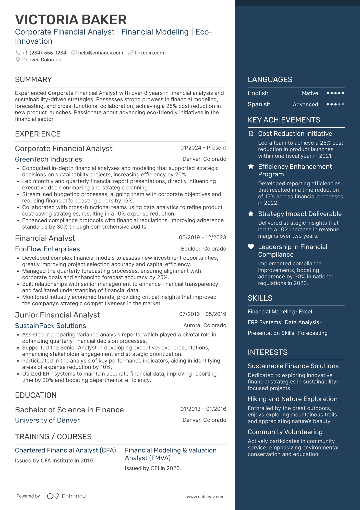 Corporate Financial Analyst Resume Example