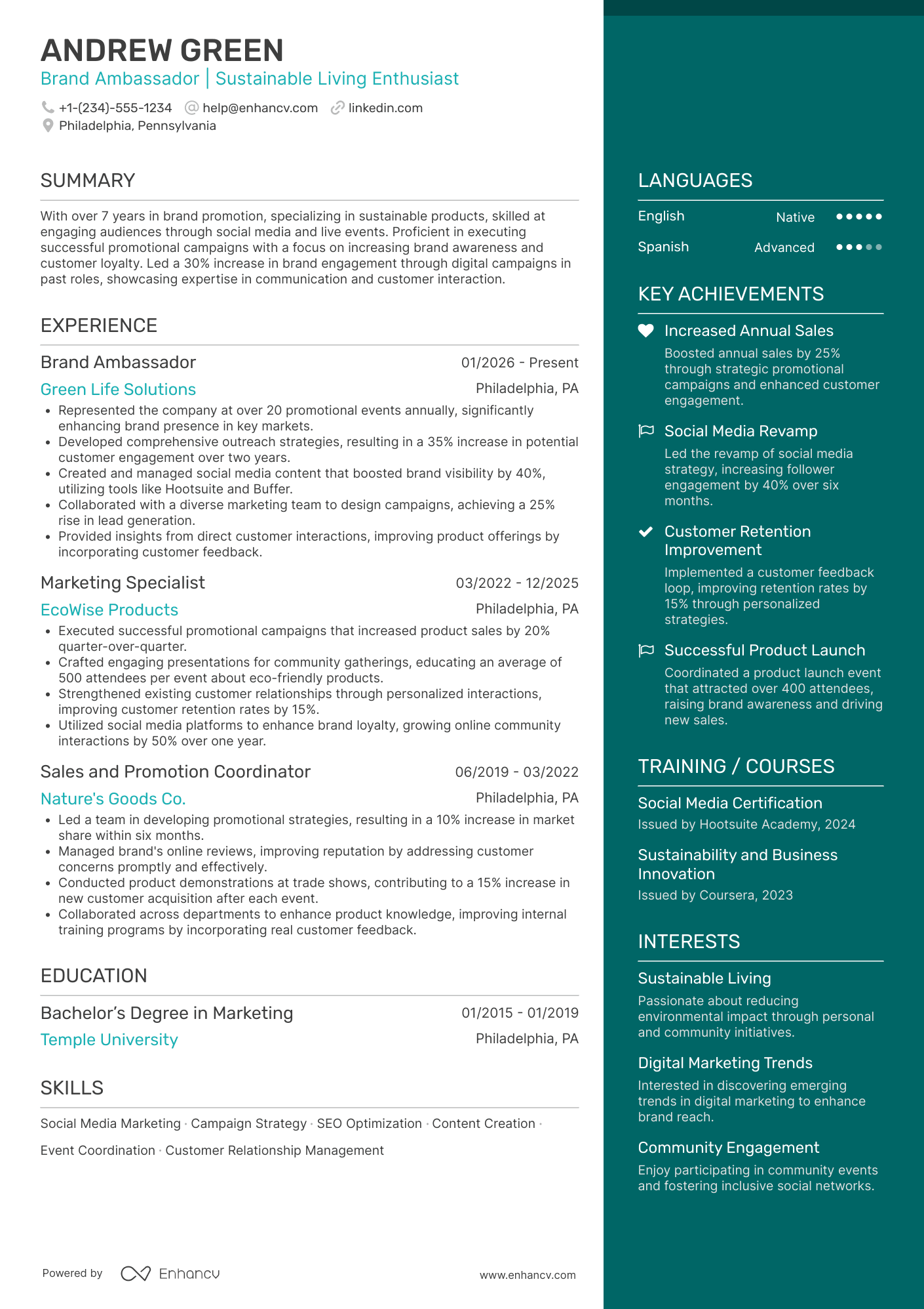 Brand Ambassador Resume Example