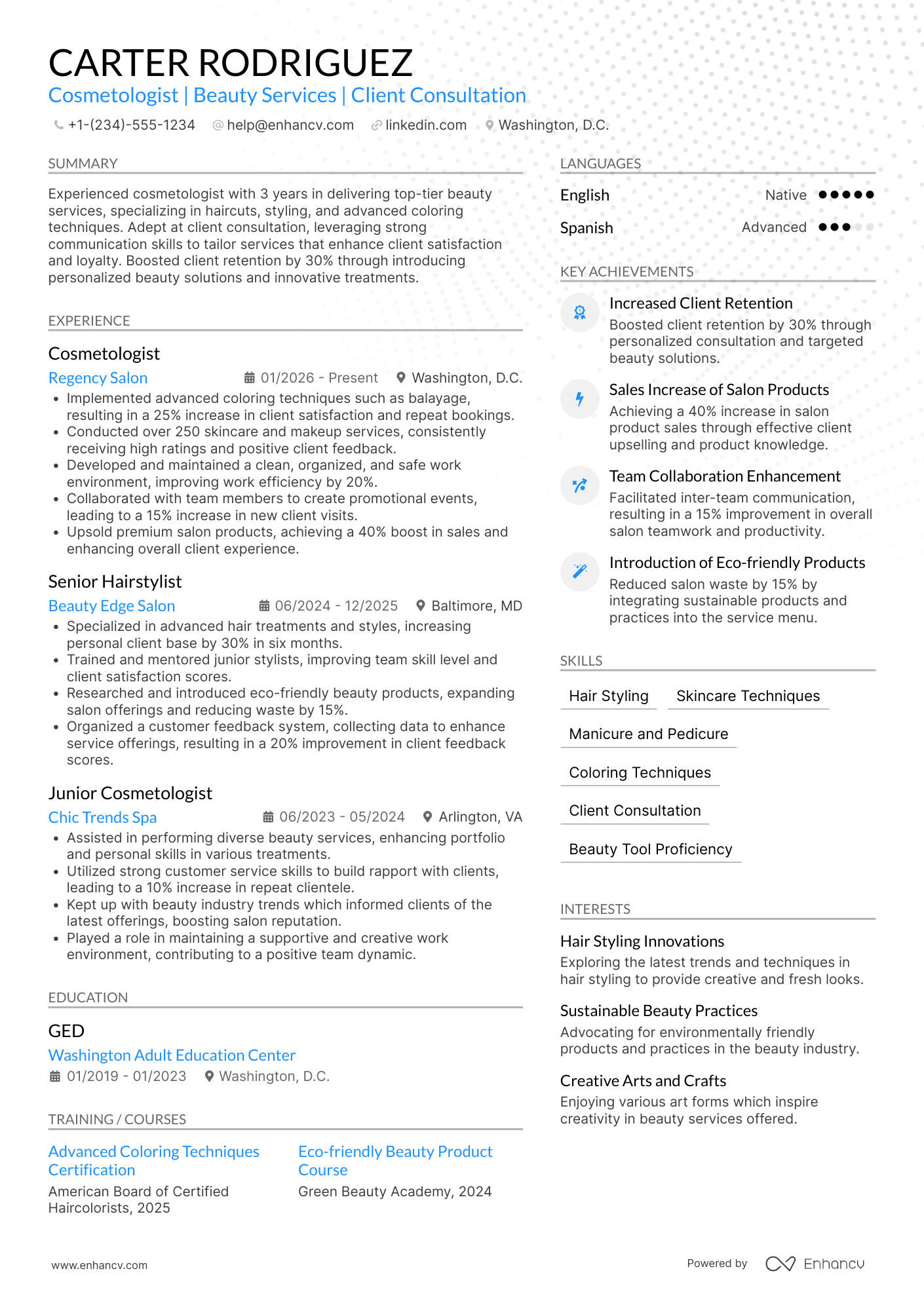 Cosmetologist Resume Example