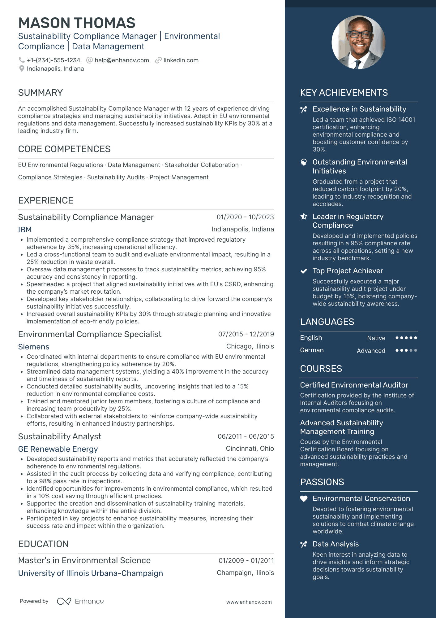 Chief Sustainability Compliance Officer Resume Example