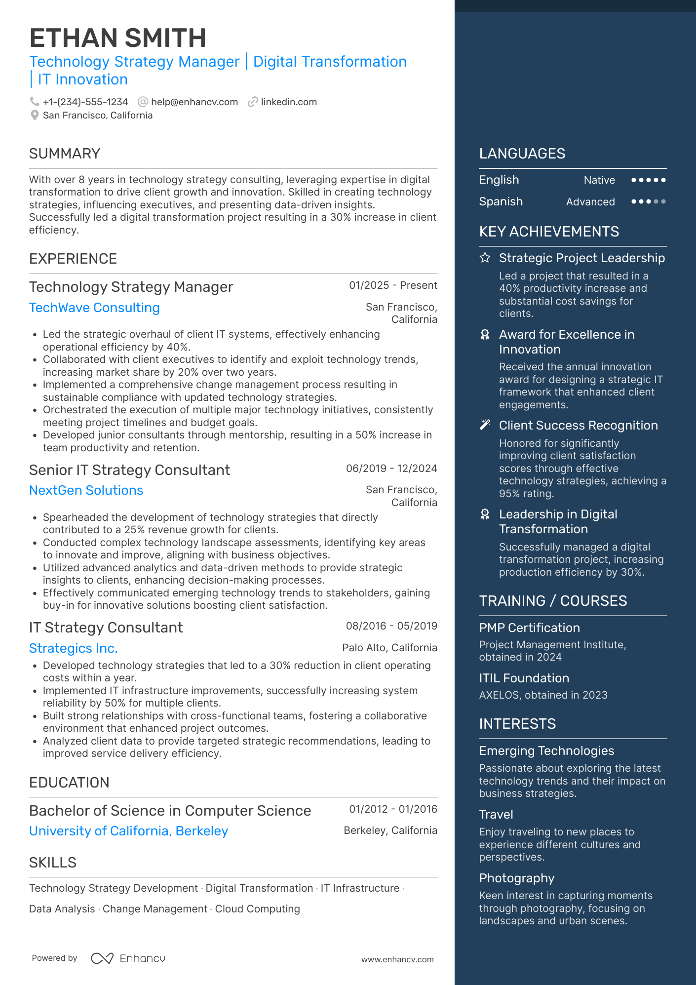 Deloitte Technology Strategy Manager Resume Example