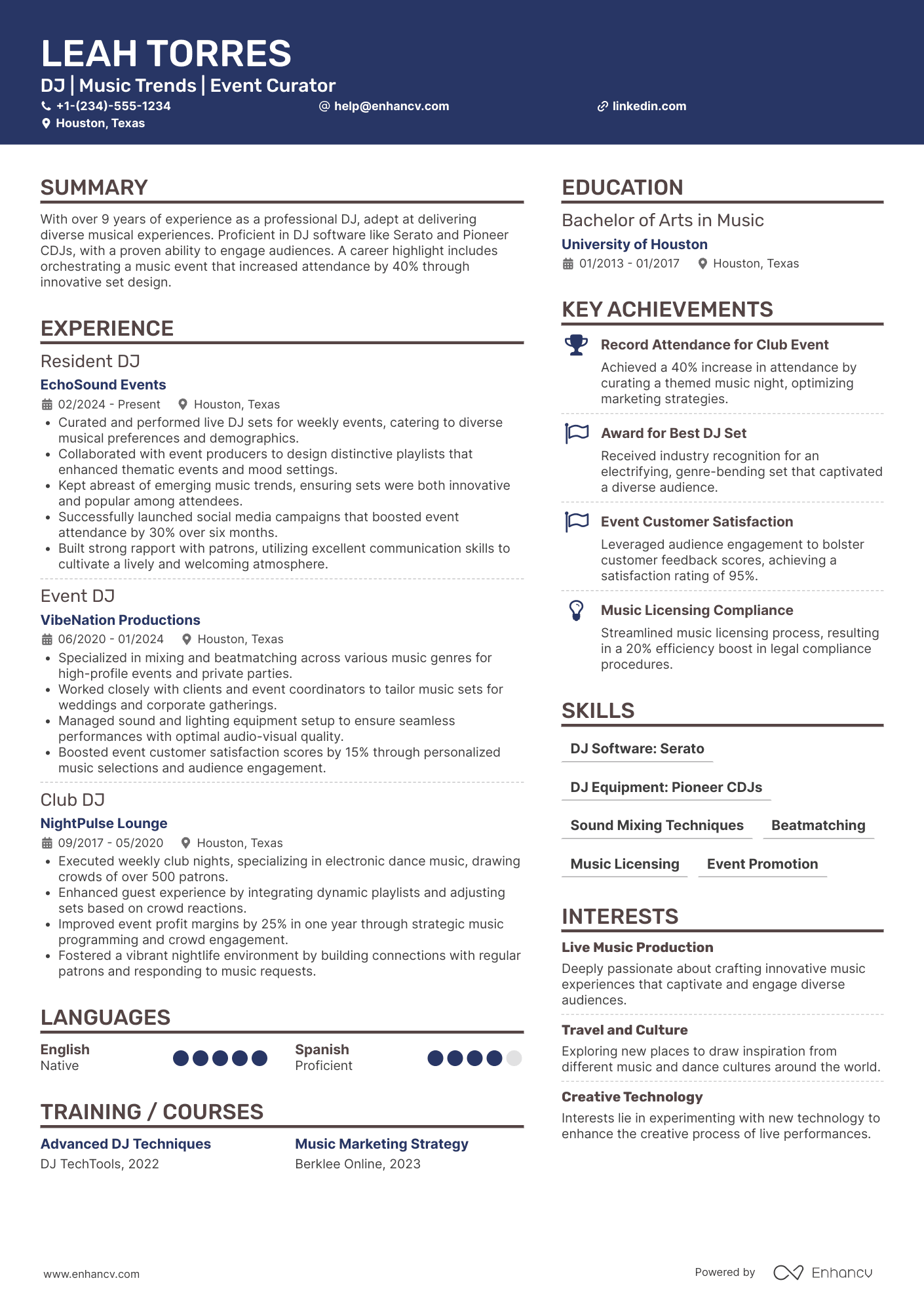 Resident DJ Resume Example