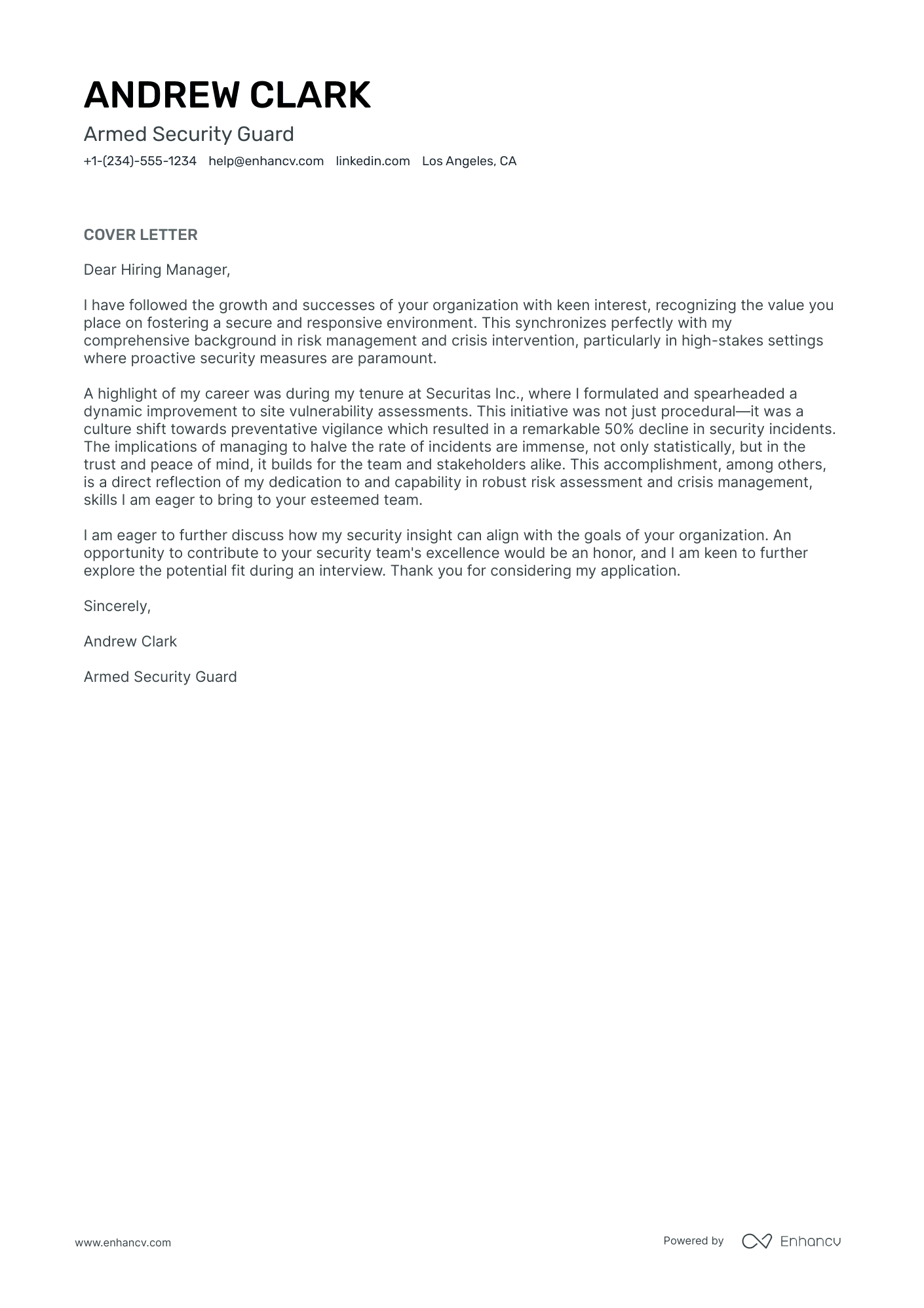 Armed Security Guard Resume Example