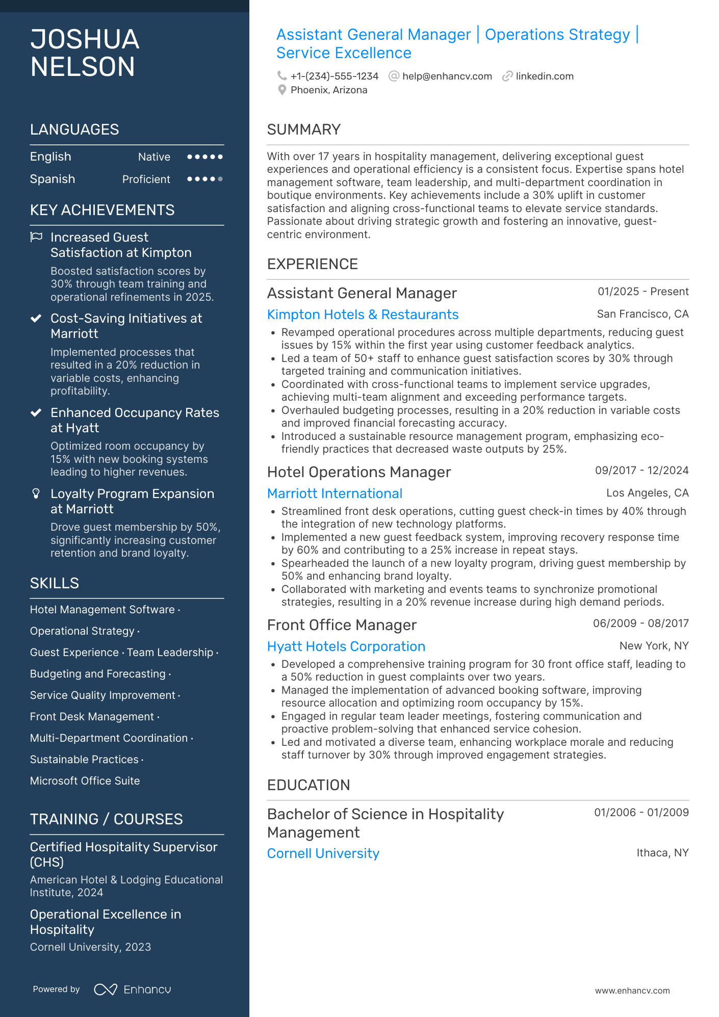Assistant General Manager Resume Example