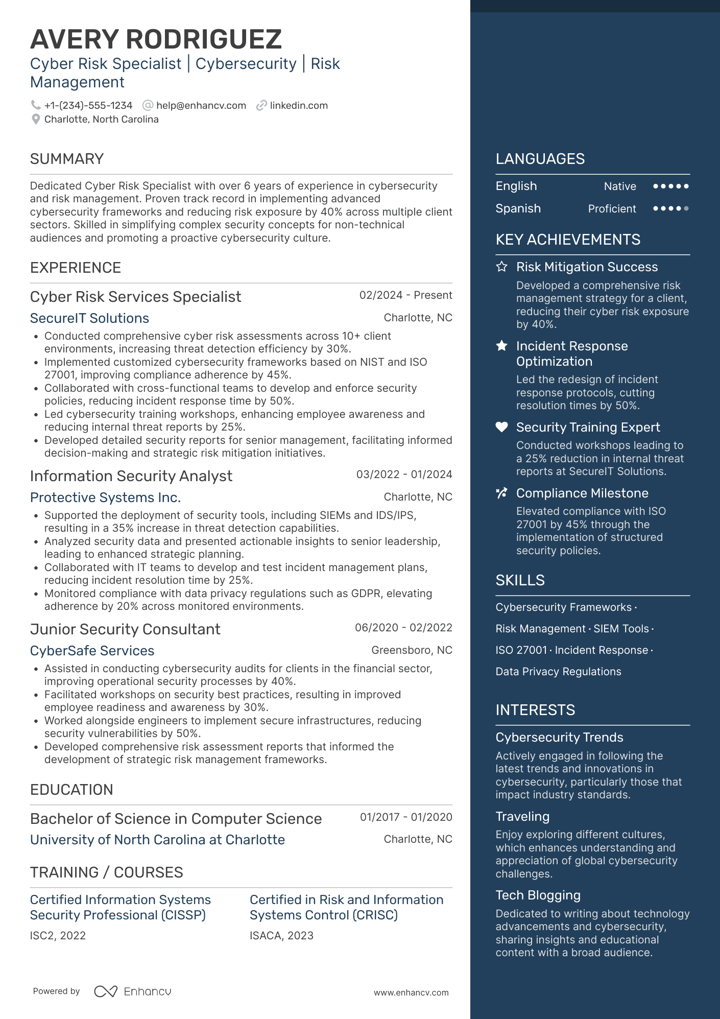 Deloitte Cyber Risk Services Specialist Resume Example
