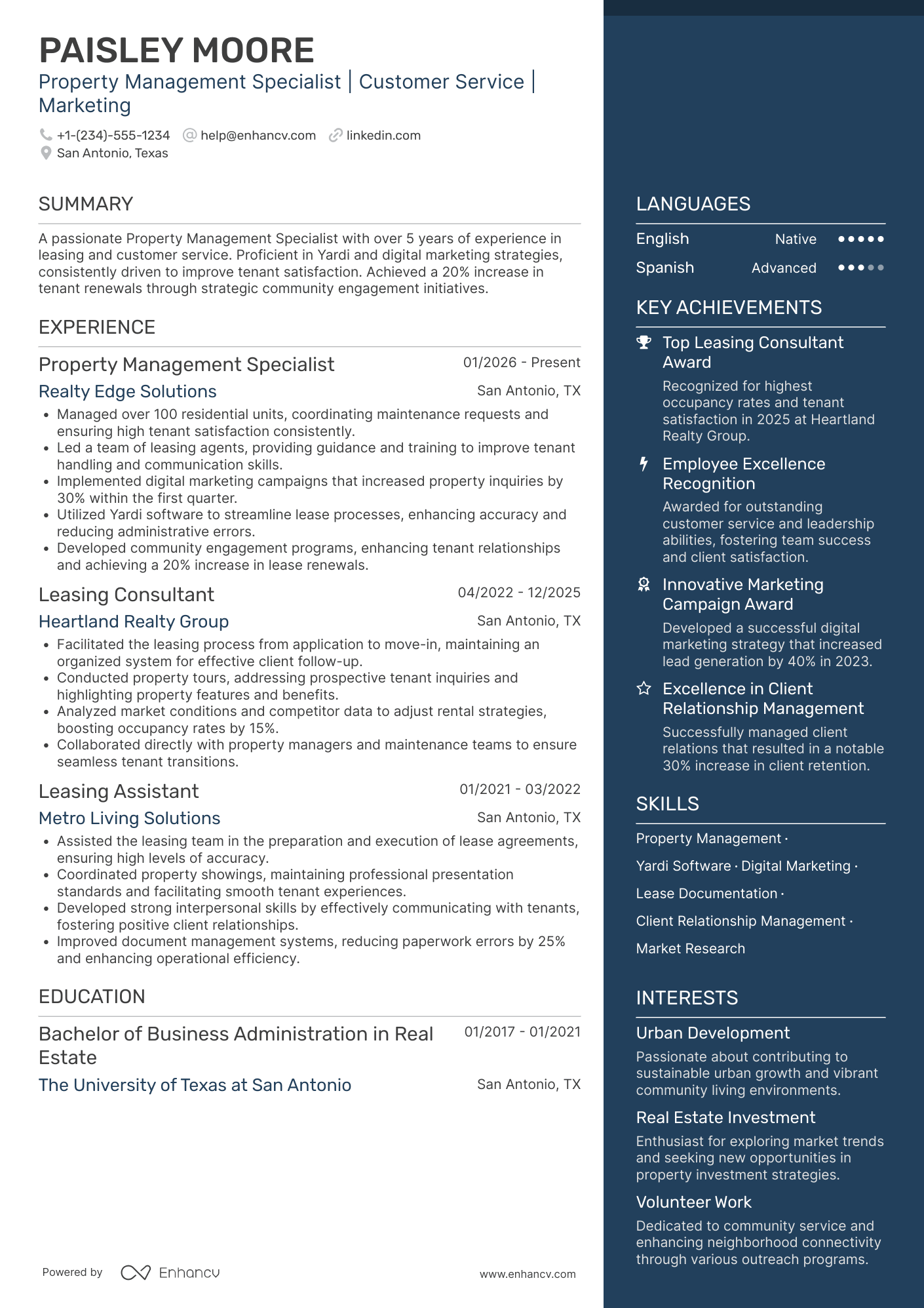 Leasing Consultant Assistant Resume Example