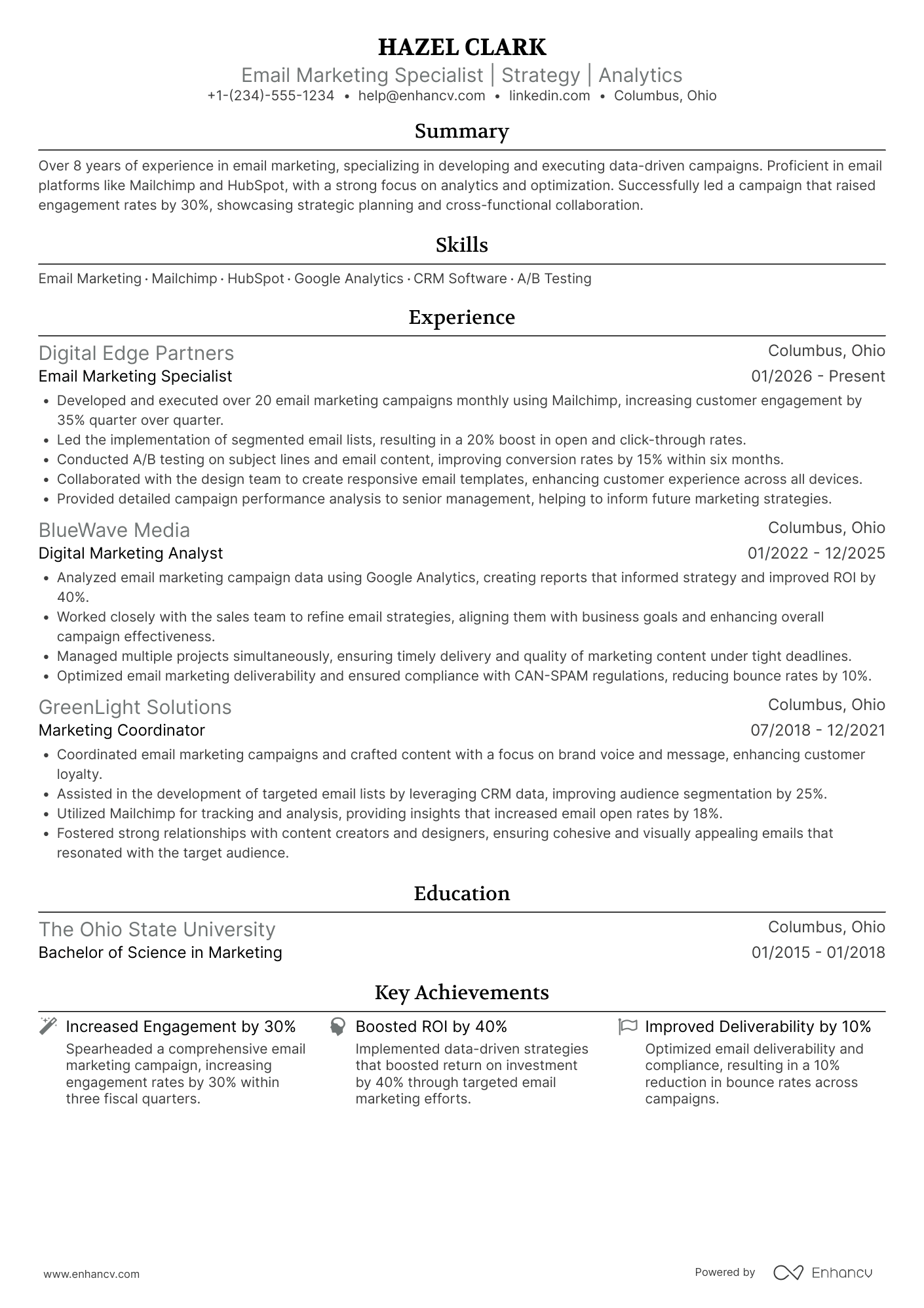Email Marketing Resume Example