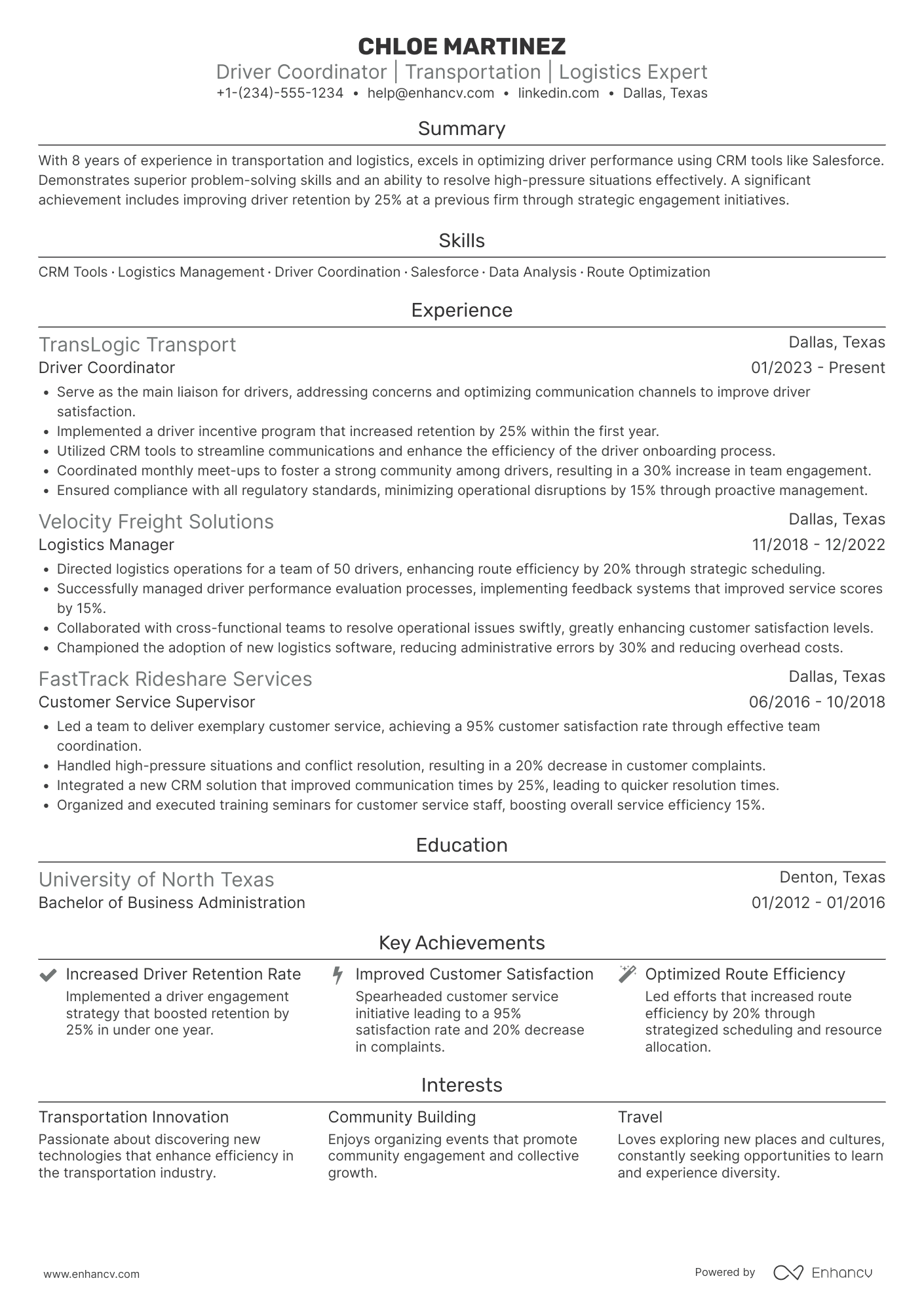 Uber Driver Coordinator Resume Example