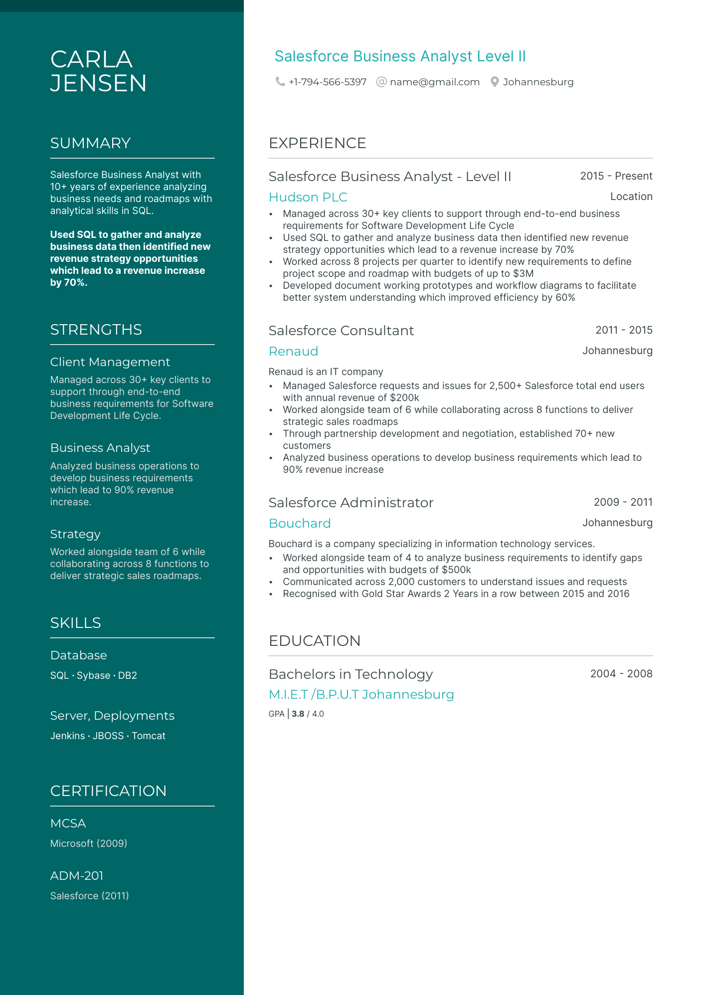 Salesforce Business Analyst Resume Example