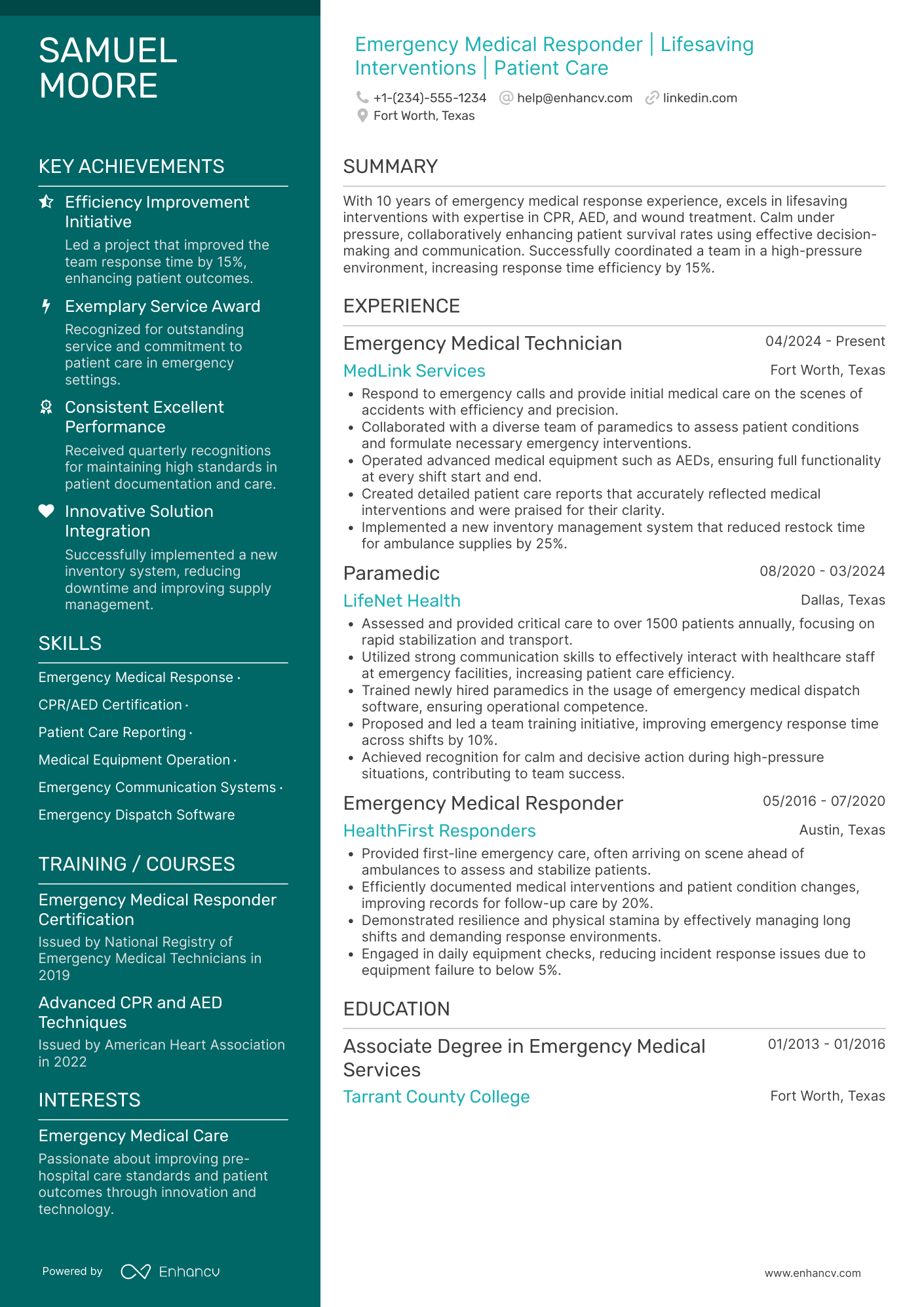 Emergency Medical Responder Resume Example