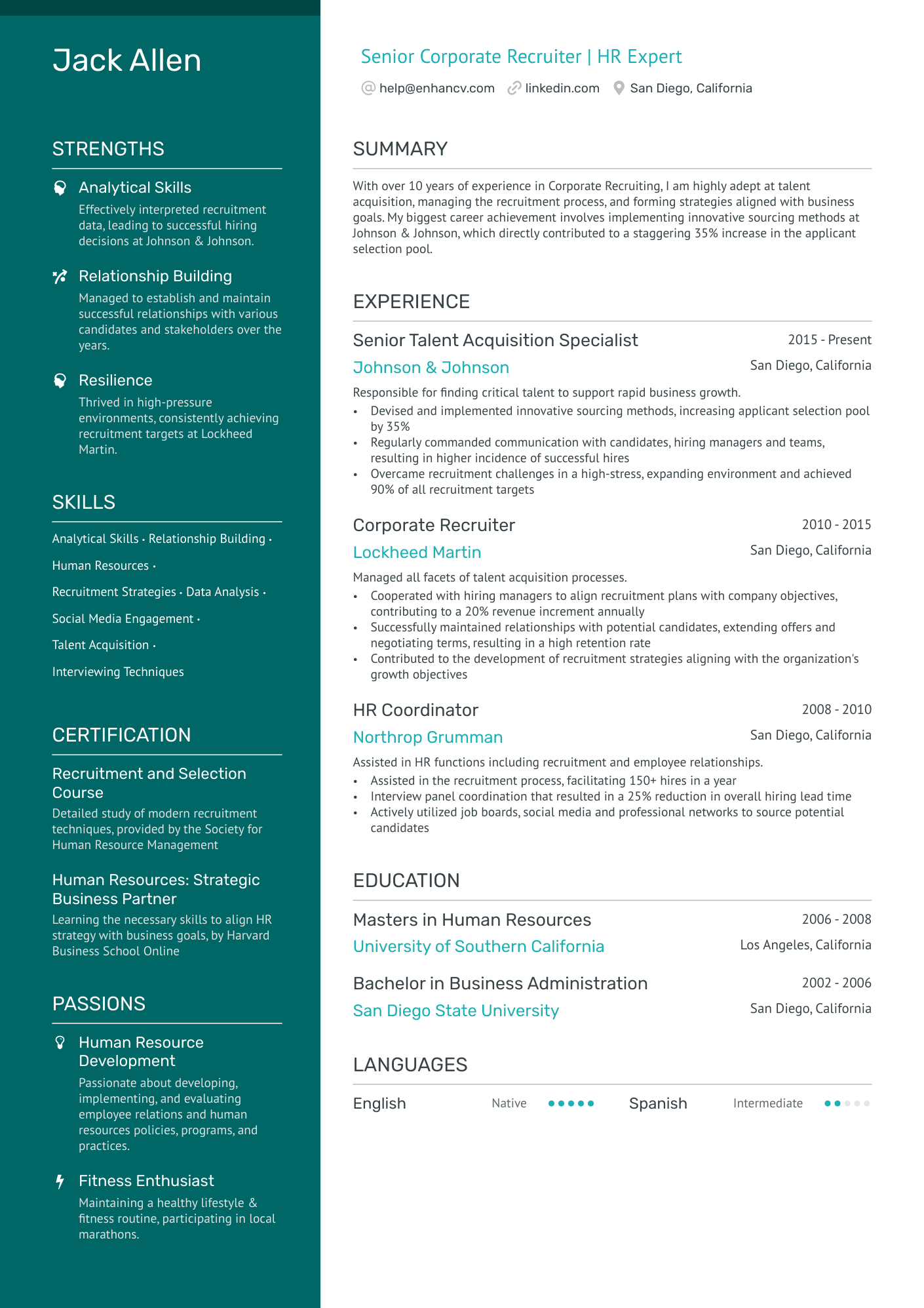 Corporate Recruiter Resume Example