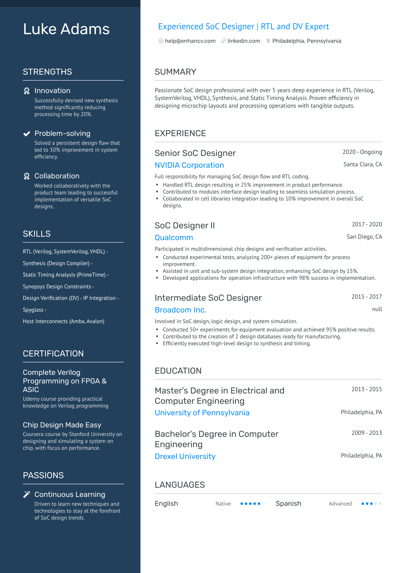ASIC Design Engineer Resume Example