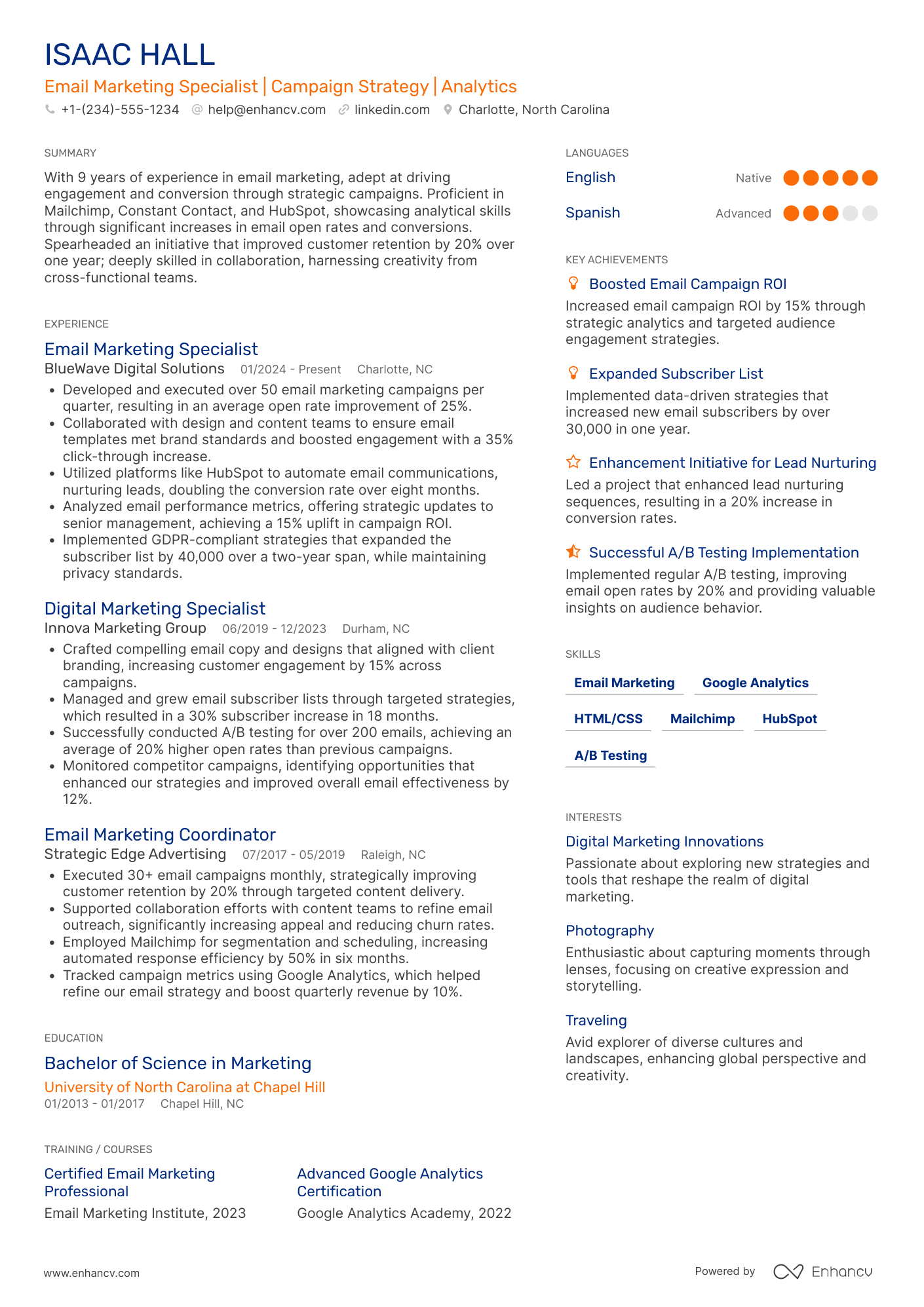 Email Marketing Specialist Resume Example