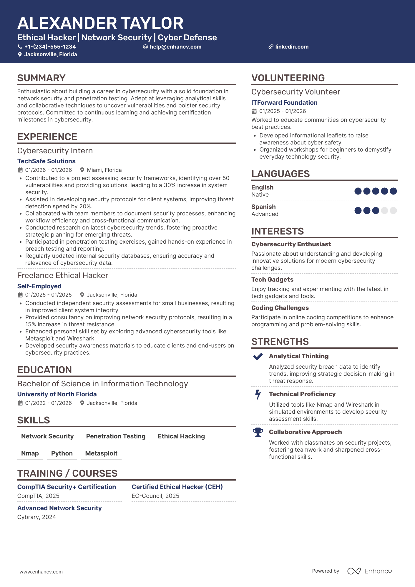 Ethical Hacker Trainee Resume Example