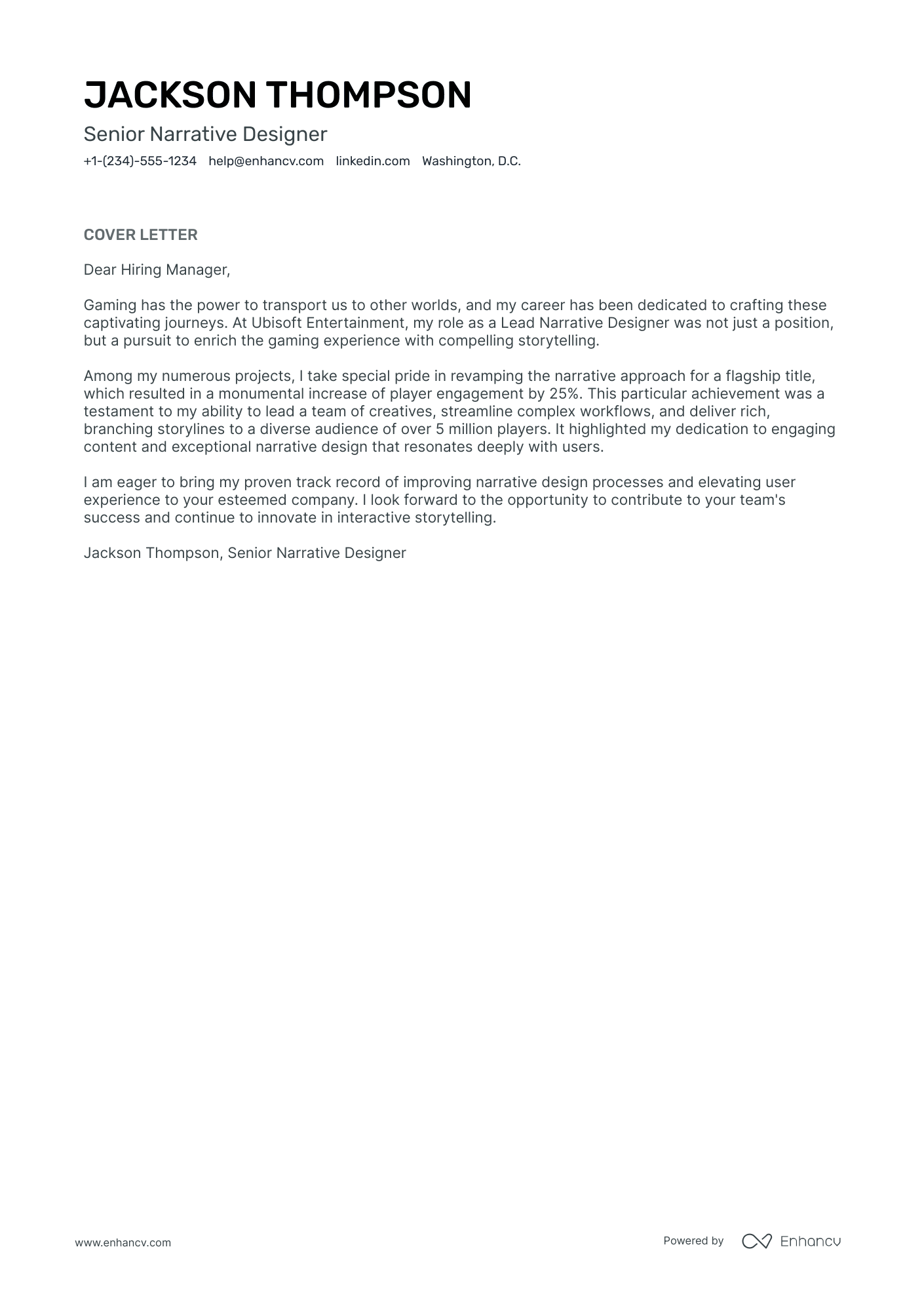 Narrative Designer Resume Example