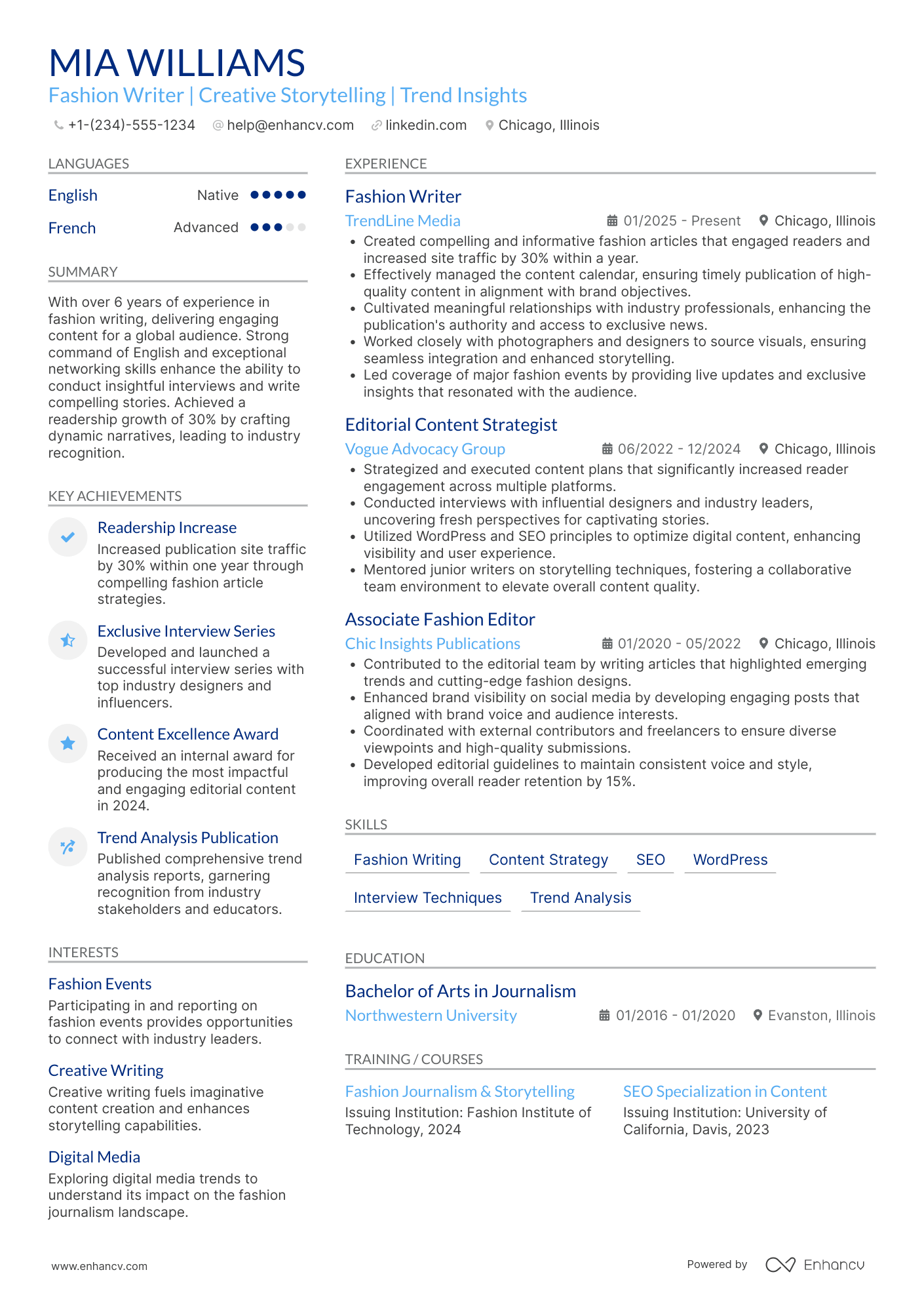 Fashion Writer Resume Example