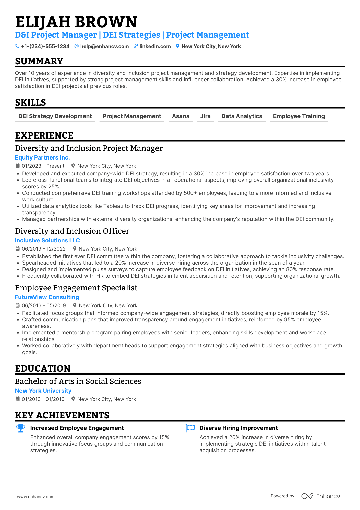 Diversity and Inclusion Project Manager Resume Example