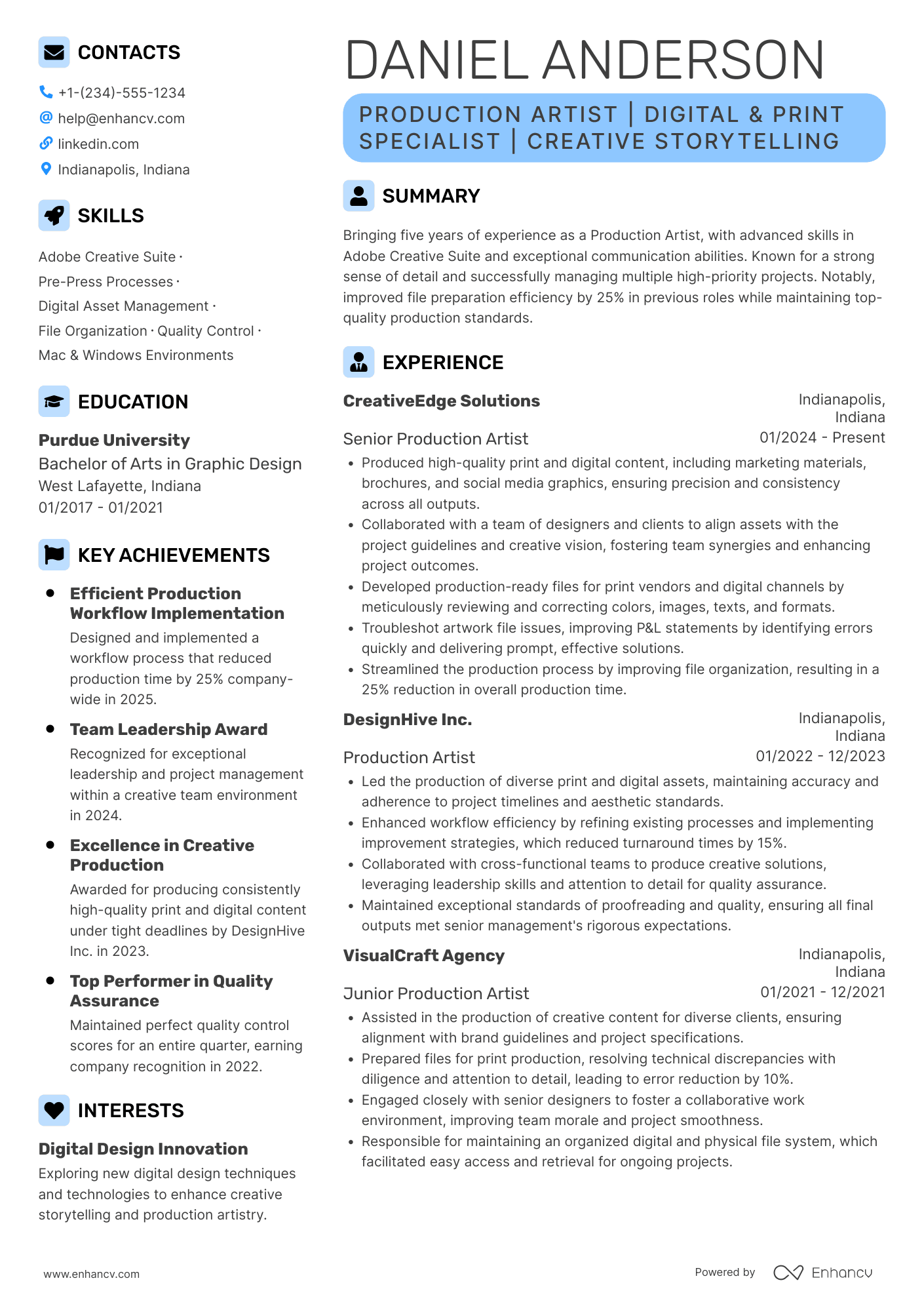 Production Artist Resume Example