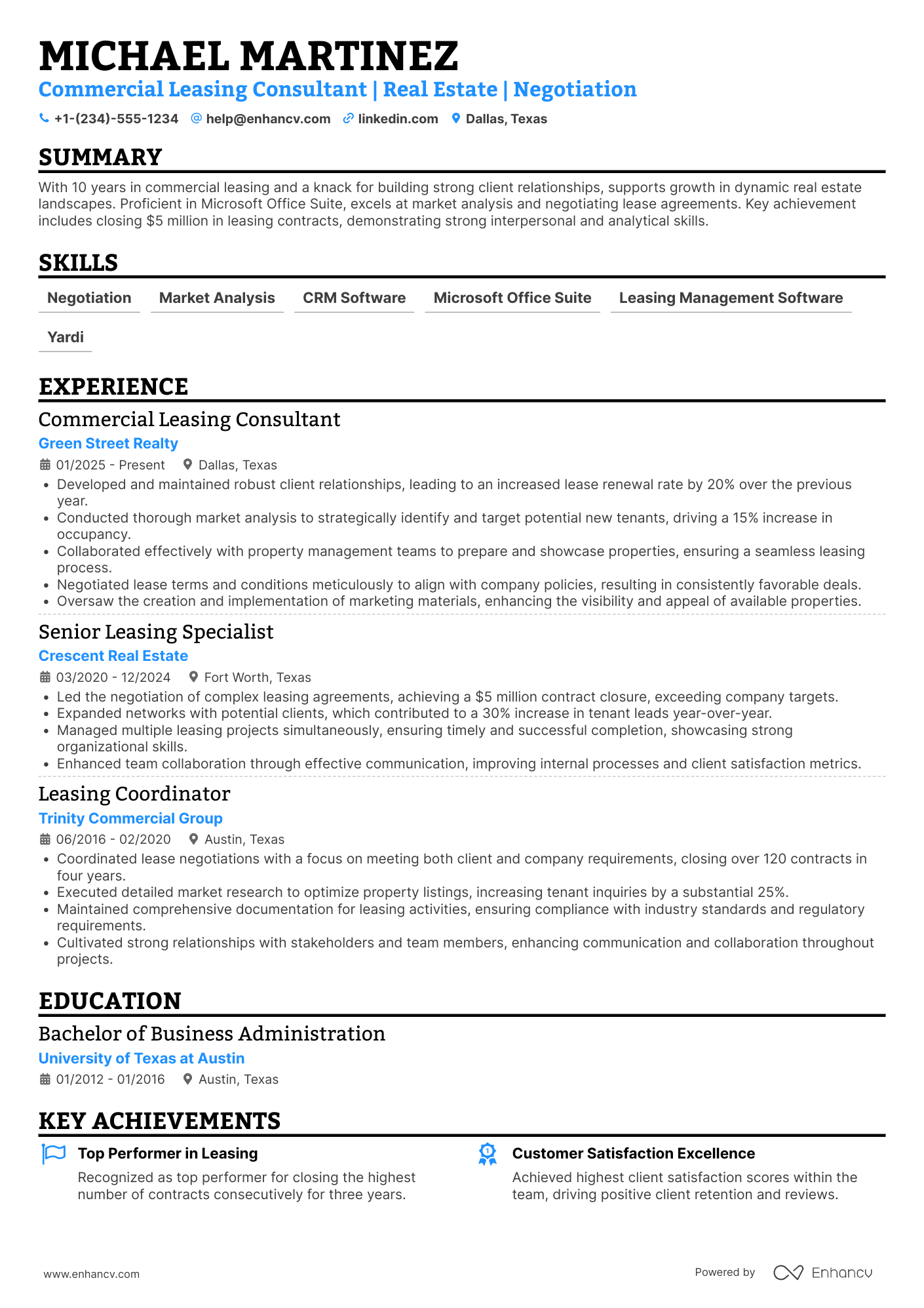 Commercial Leasing Consultant Resume Example