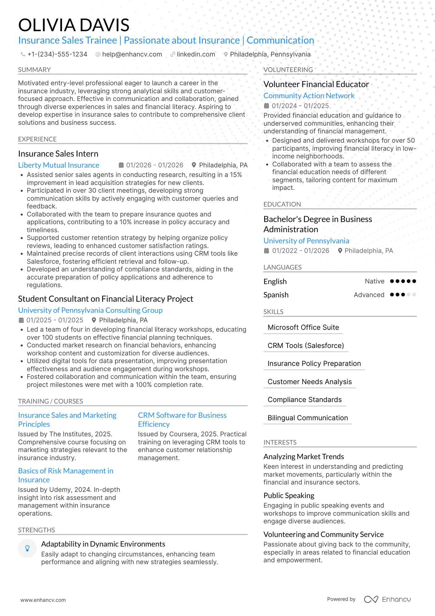 Insurance Sales Trainee Resume Example