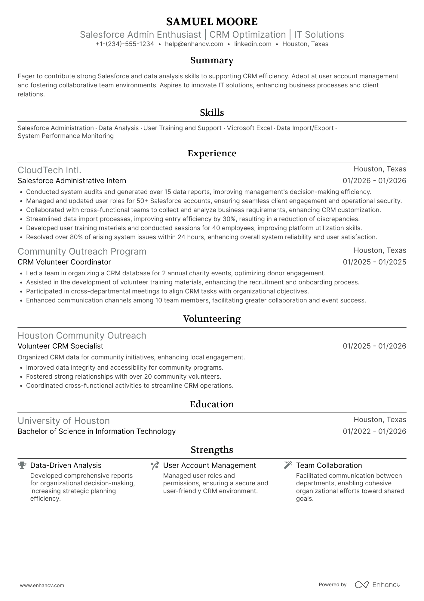 Entry Level Salesforce Admin Resume Example