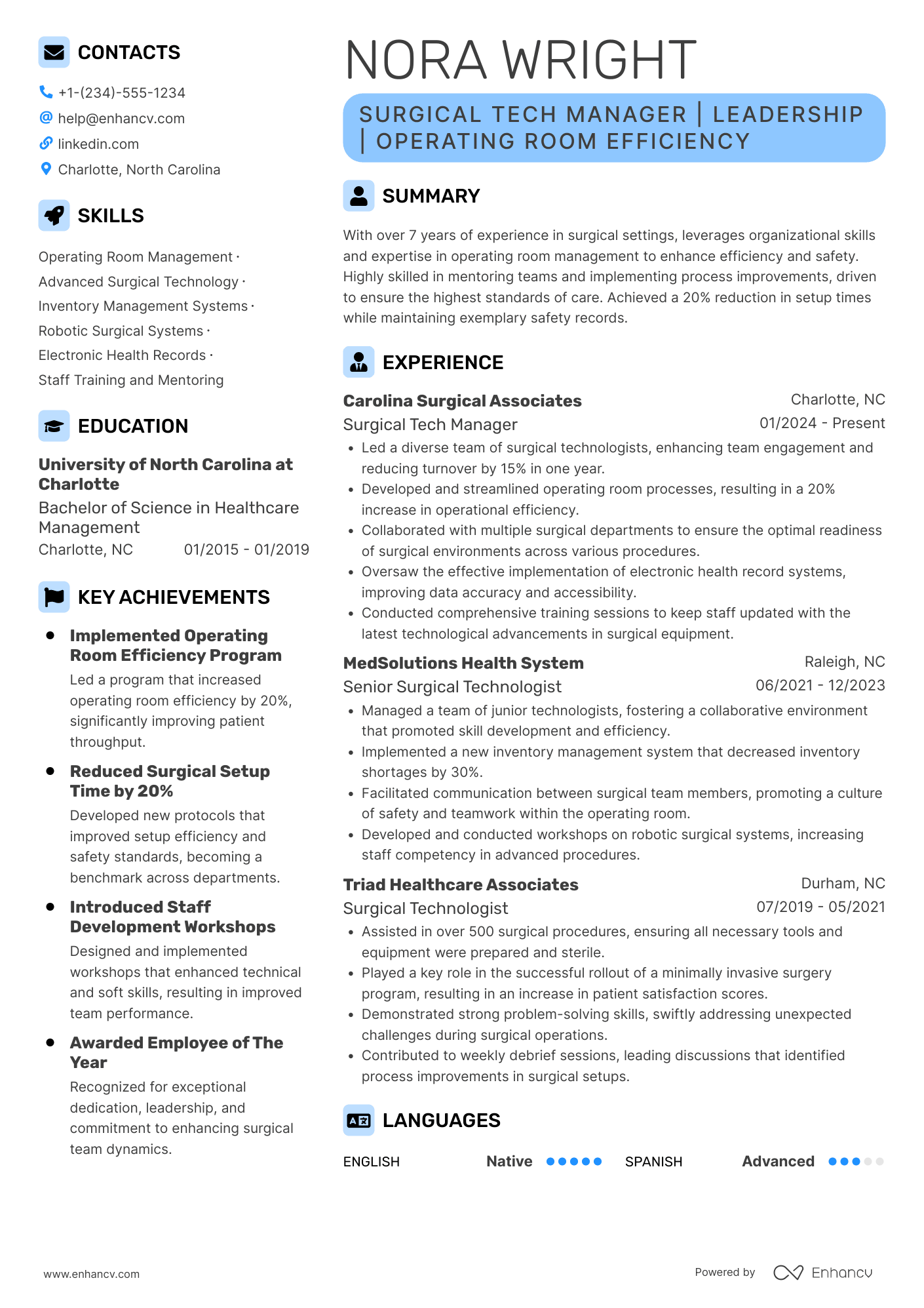 Surgical Tech Manager Resume Example